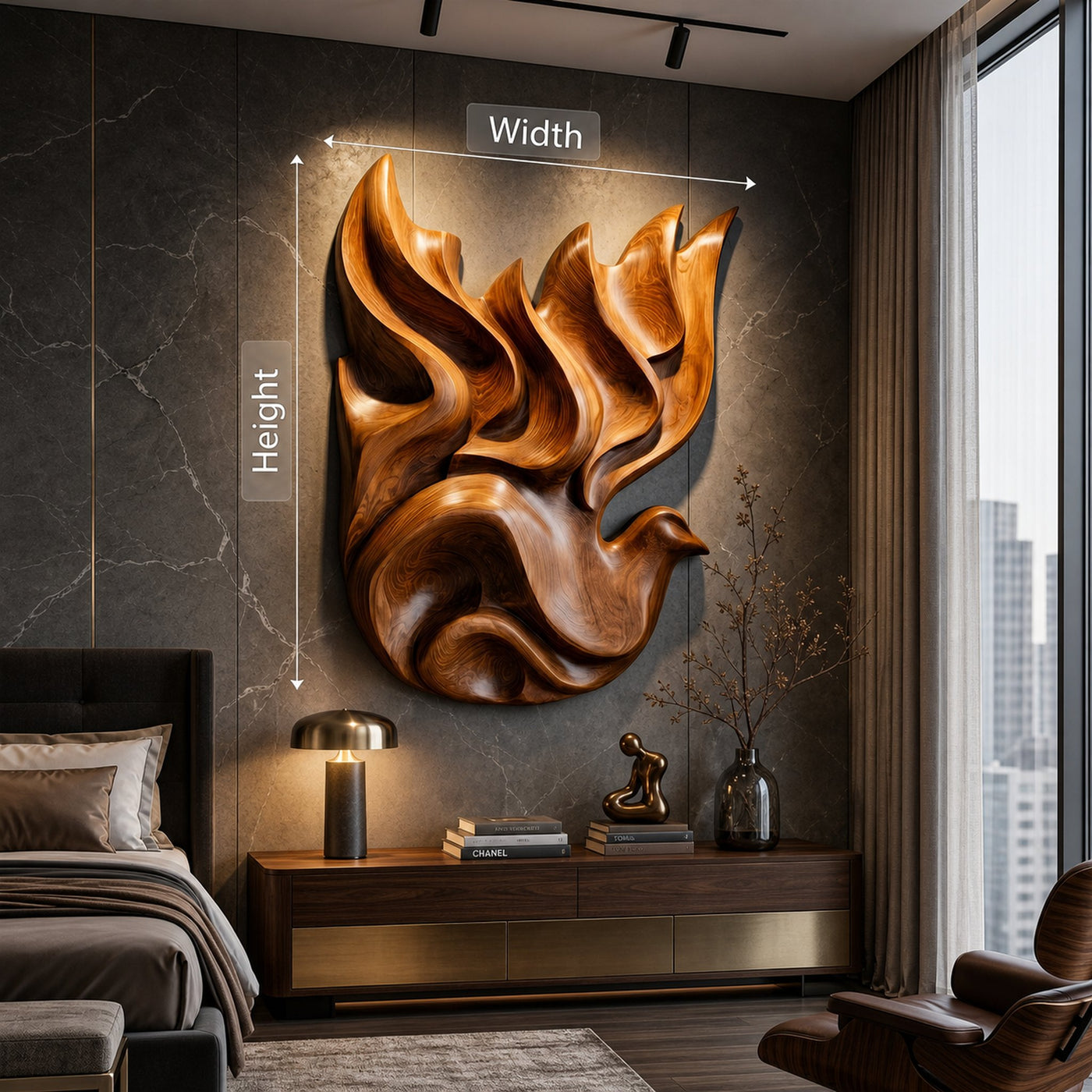 Modern Luxe Dove Wood Wall Art Urban Bedroom Interior Design - product view 5