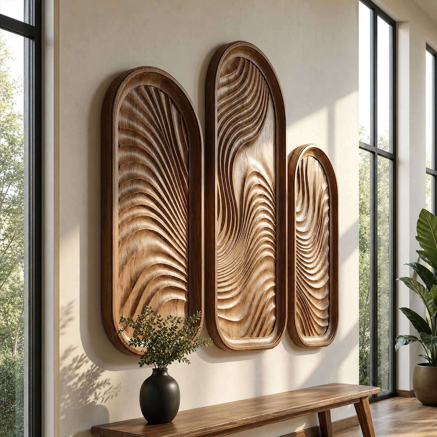 Modern Minimalist Wood Sculpture Wall Art Living Room And Hallway