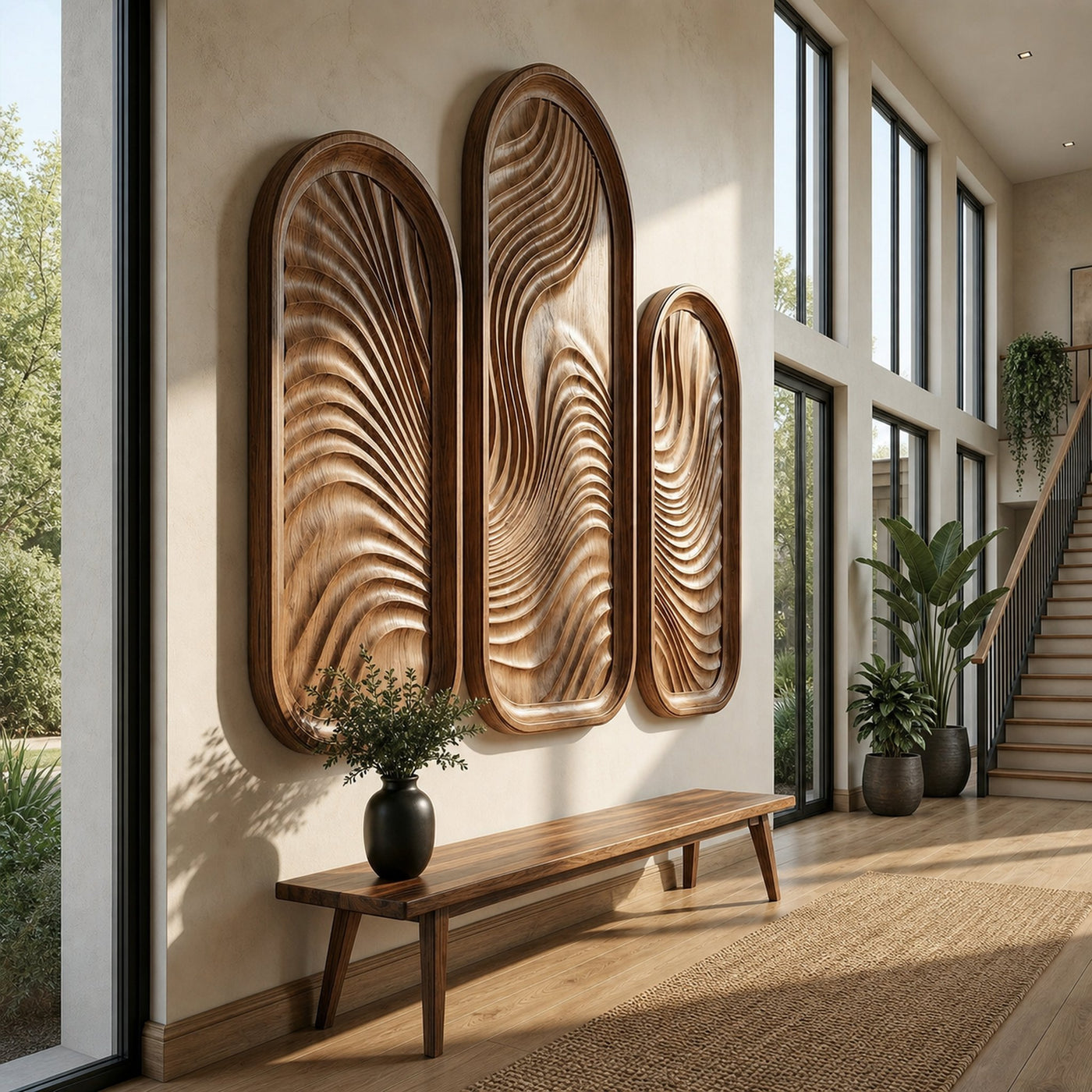 Modern Minimalist Wood Sculpture Wall Art Living Room And Hallway - product view 2