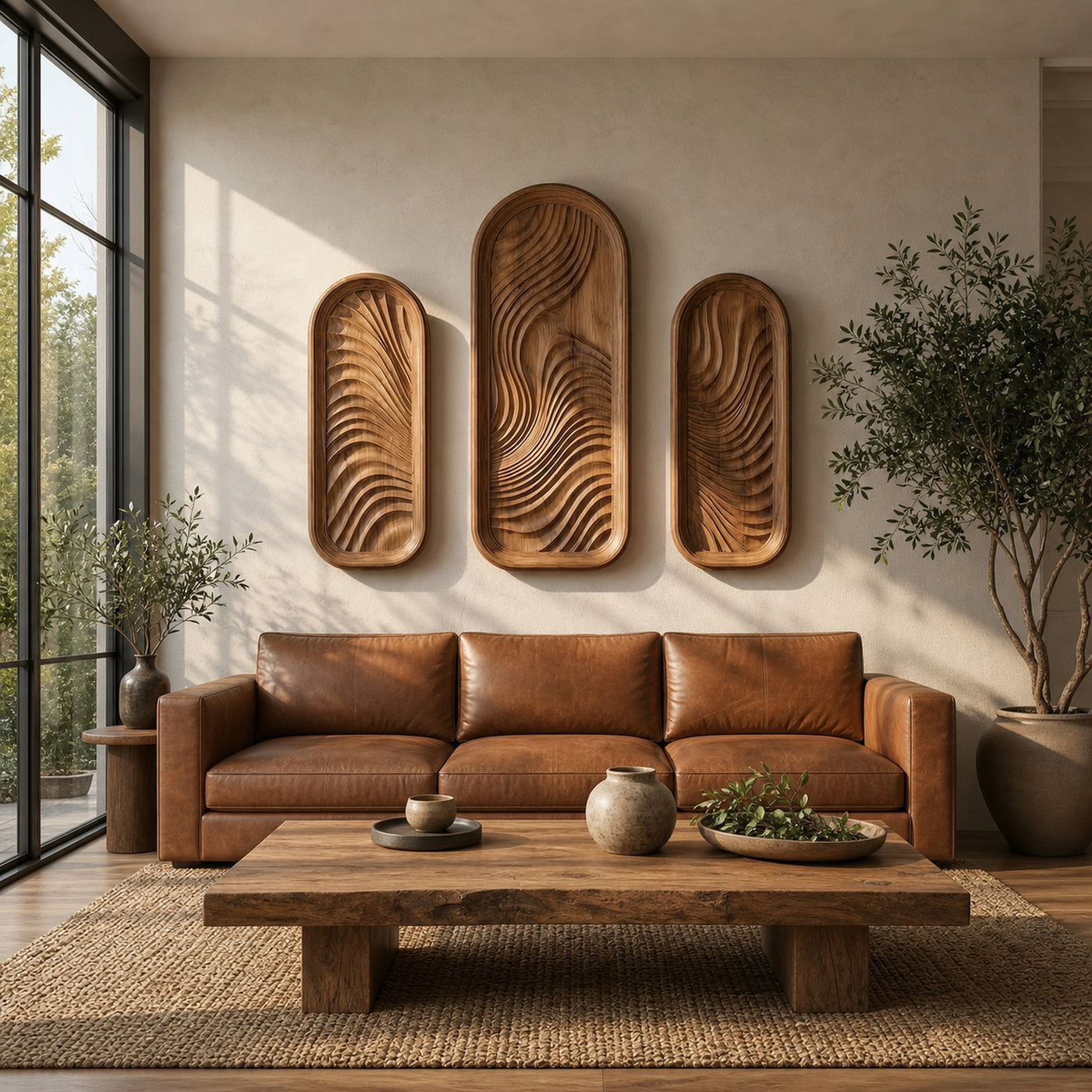 Modern Minimalist Wood Sculpture Wall Art Living Room And Hallway - product view 3