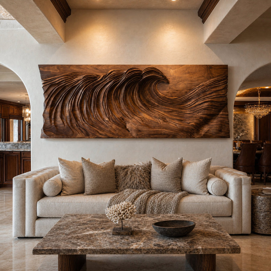 Modern Ocean Wave Wood Wall Art Living Room Wall Decor