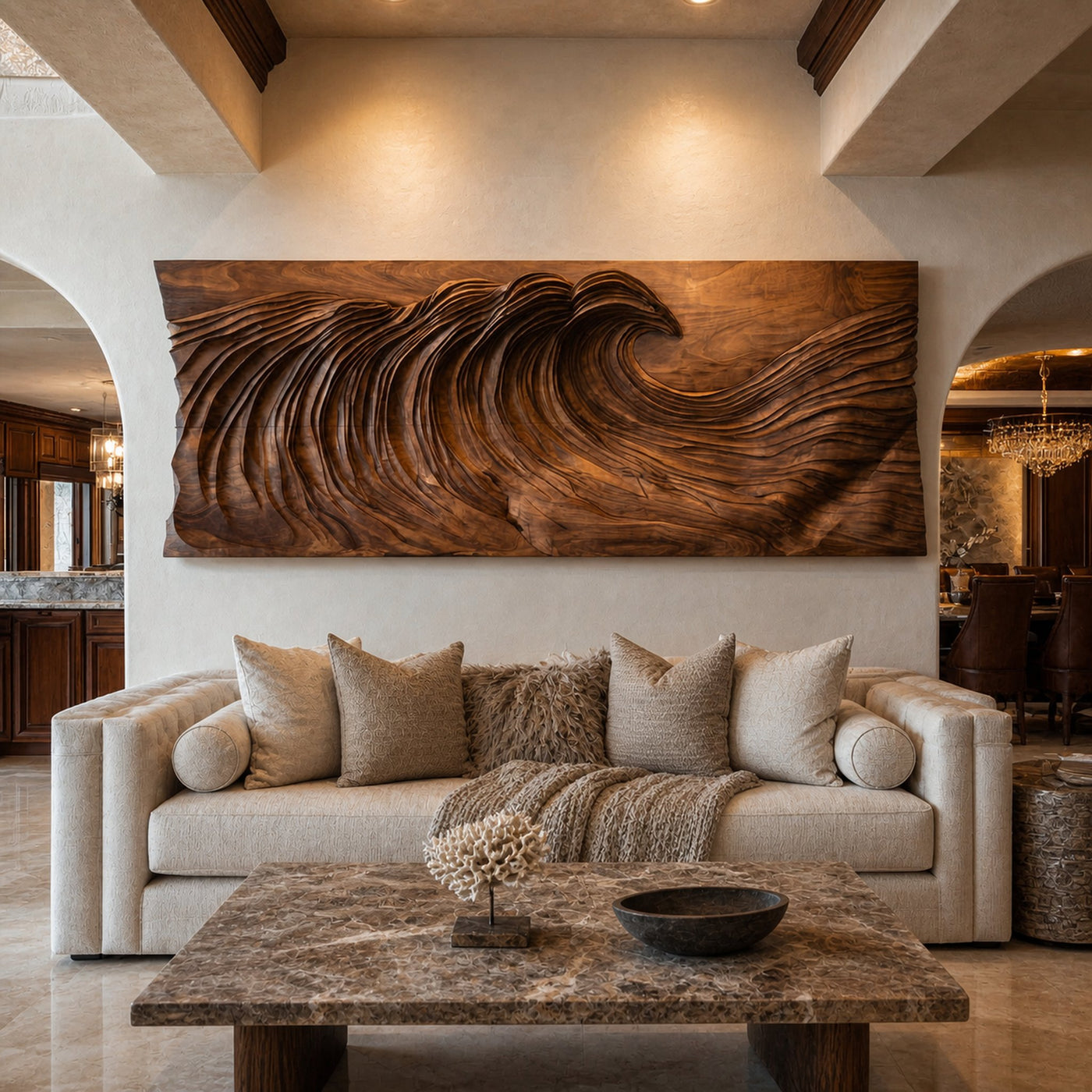 Modern Ocean Wave Wood Wall Art Living Room Wall Decor