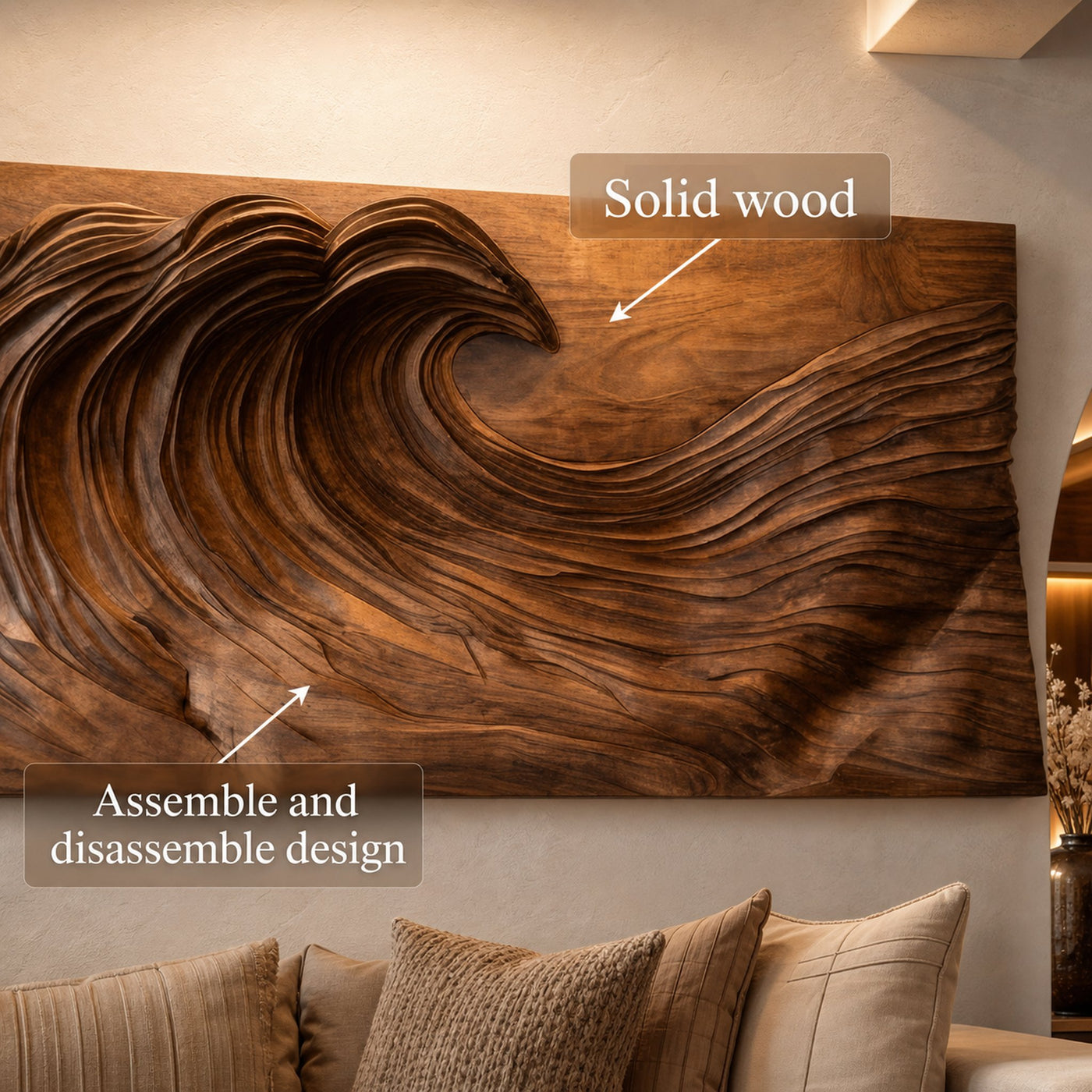 Modern Ocean Wave Wood Wall Art Living Room Wall Decor - product view 5