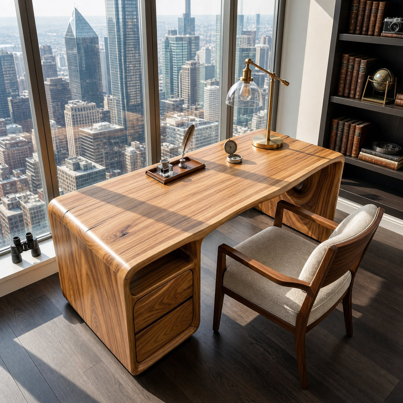 Modern Office Desk With Sculptural Base For Open Living Workspace - product view 2