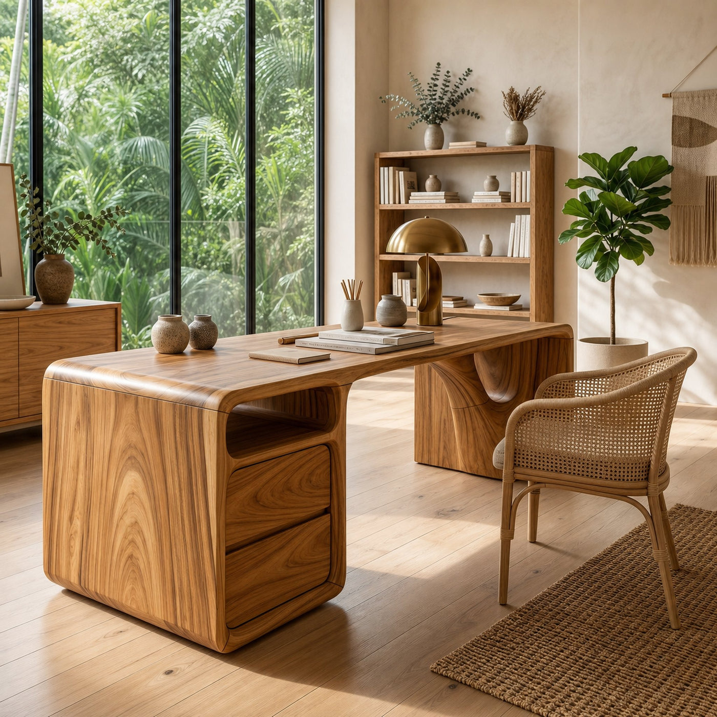 Modern Office Desk With Sculptural Base For Open Living Workspace - product view 3