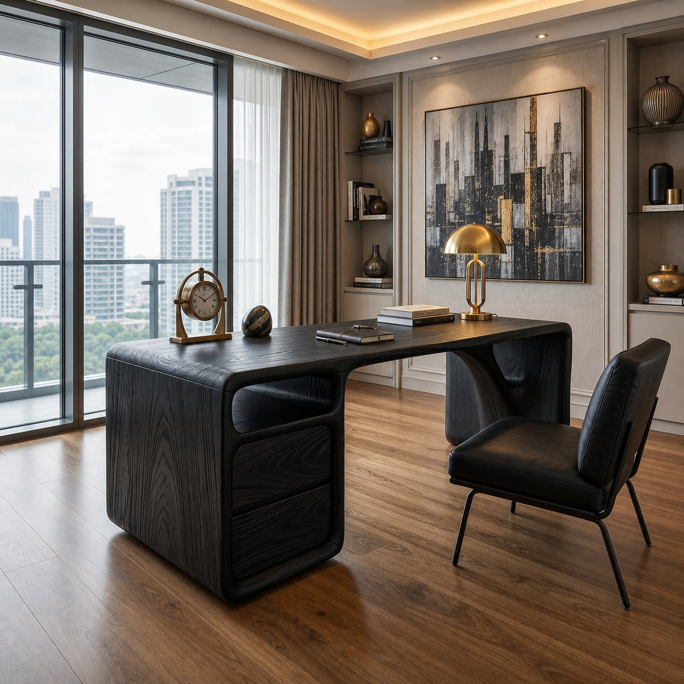 Modern Office Desk With Sculptural Base For Open Living Workspace - product view 4