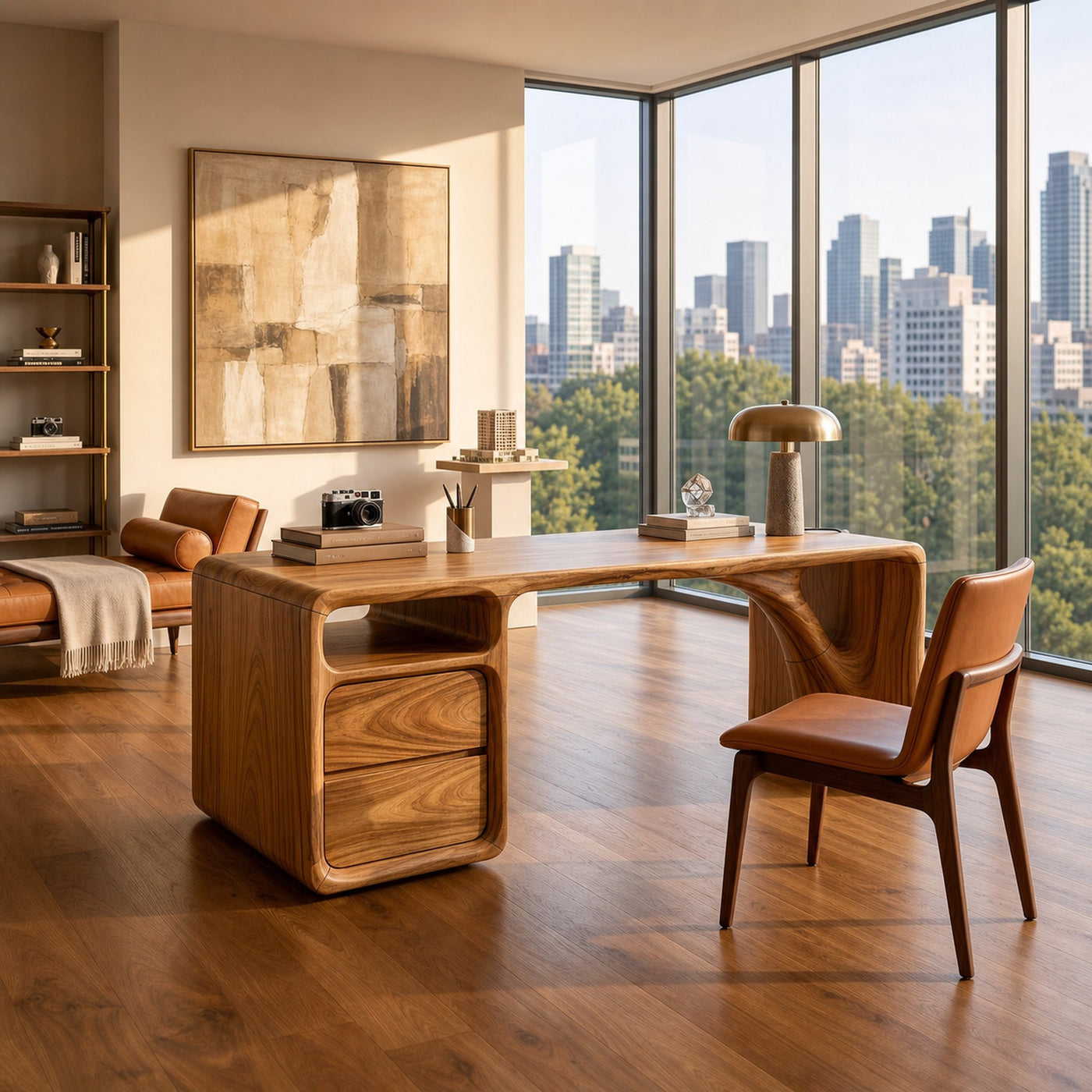 Modern Office Desk With Sculptural Base For Open Living Workspace - product view 5