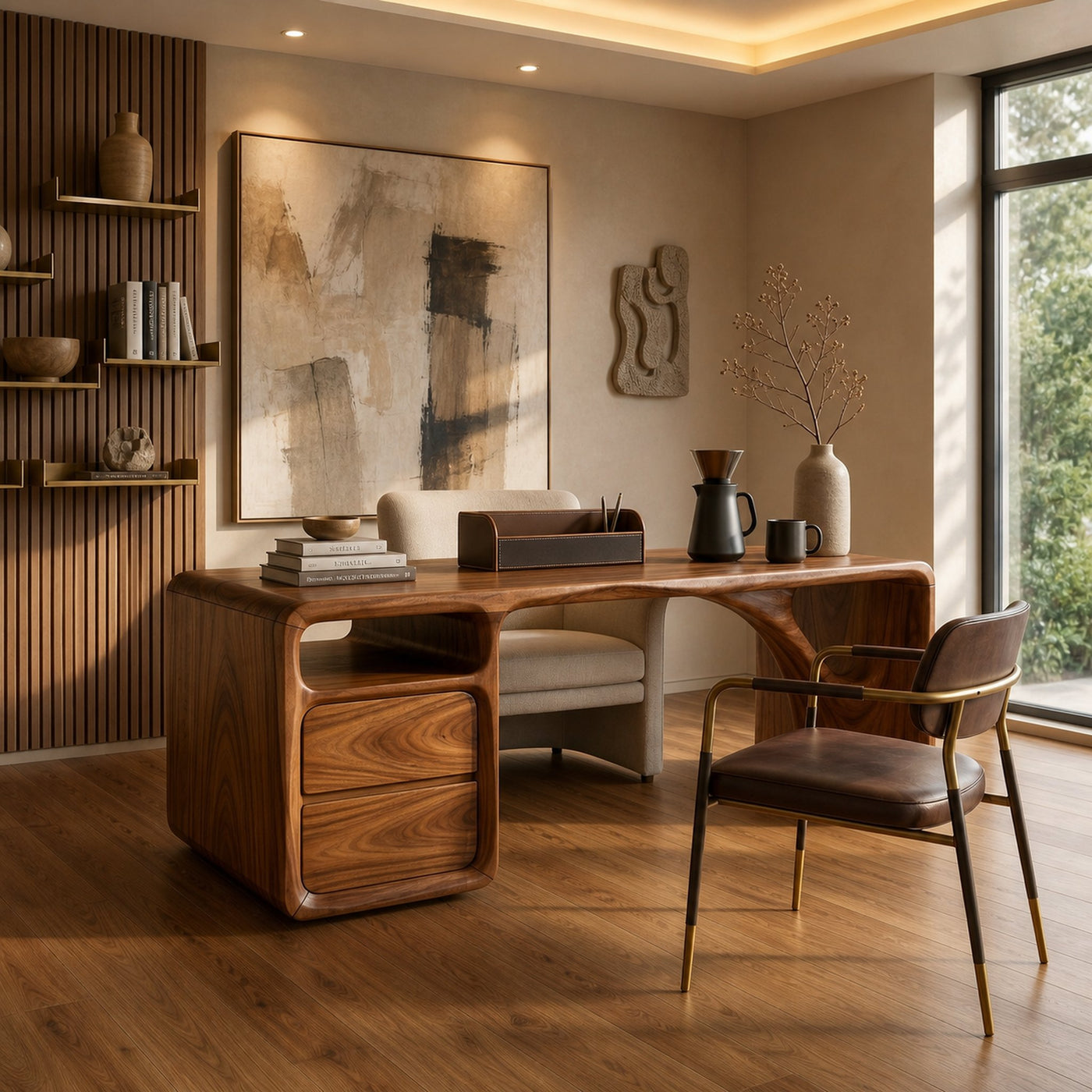 Modern Office Desk With Sculptural Base For Open Living Workspace - product view 6