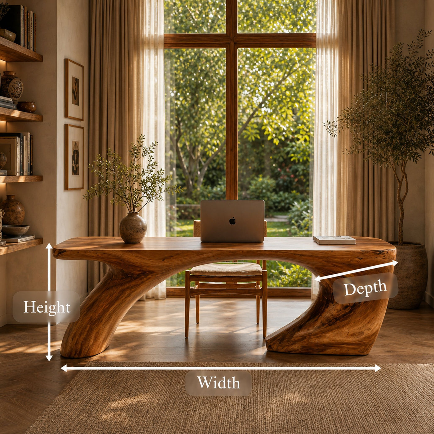 Modern Organic Desk With Sculptural Curved Wood Base And Solid Wood Top For Home Office And Workspace - product view 8