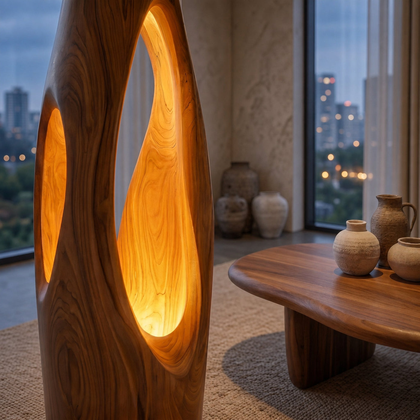 Modern Organic Floor Lamp With Illuminated Hollow Wood Design For Living Room - product view 2