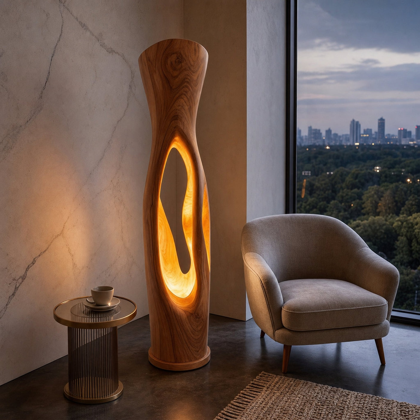 Modern Organic Floor Lamp With Illuminated Hollow Wood Design For Living Room - product view 3