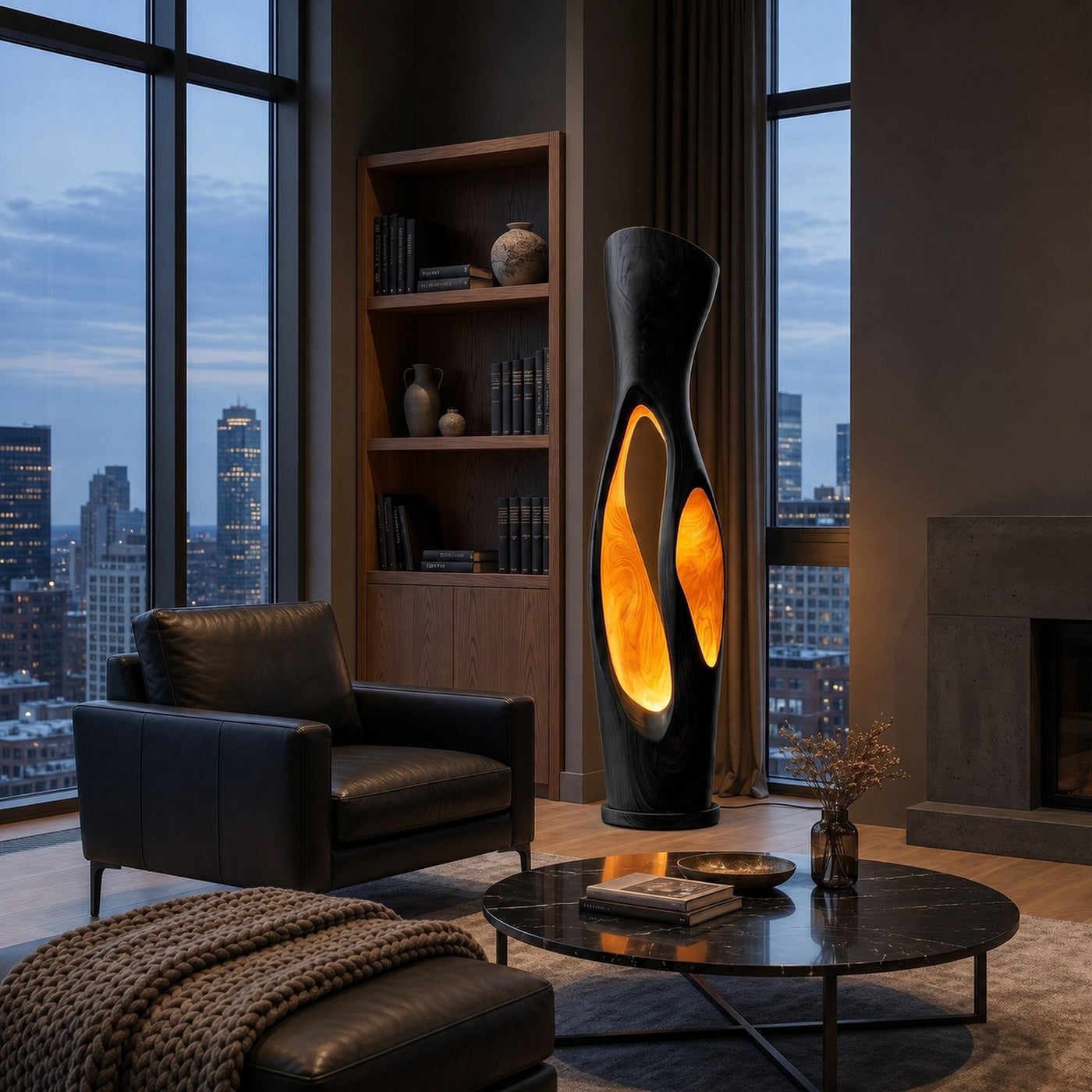 Modern Organic Floor Lamp With Illuminated Hollow Wood Design For Living Room - product view 4
