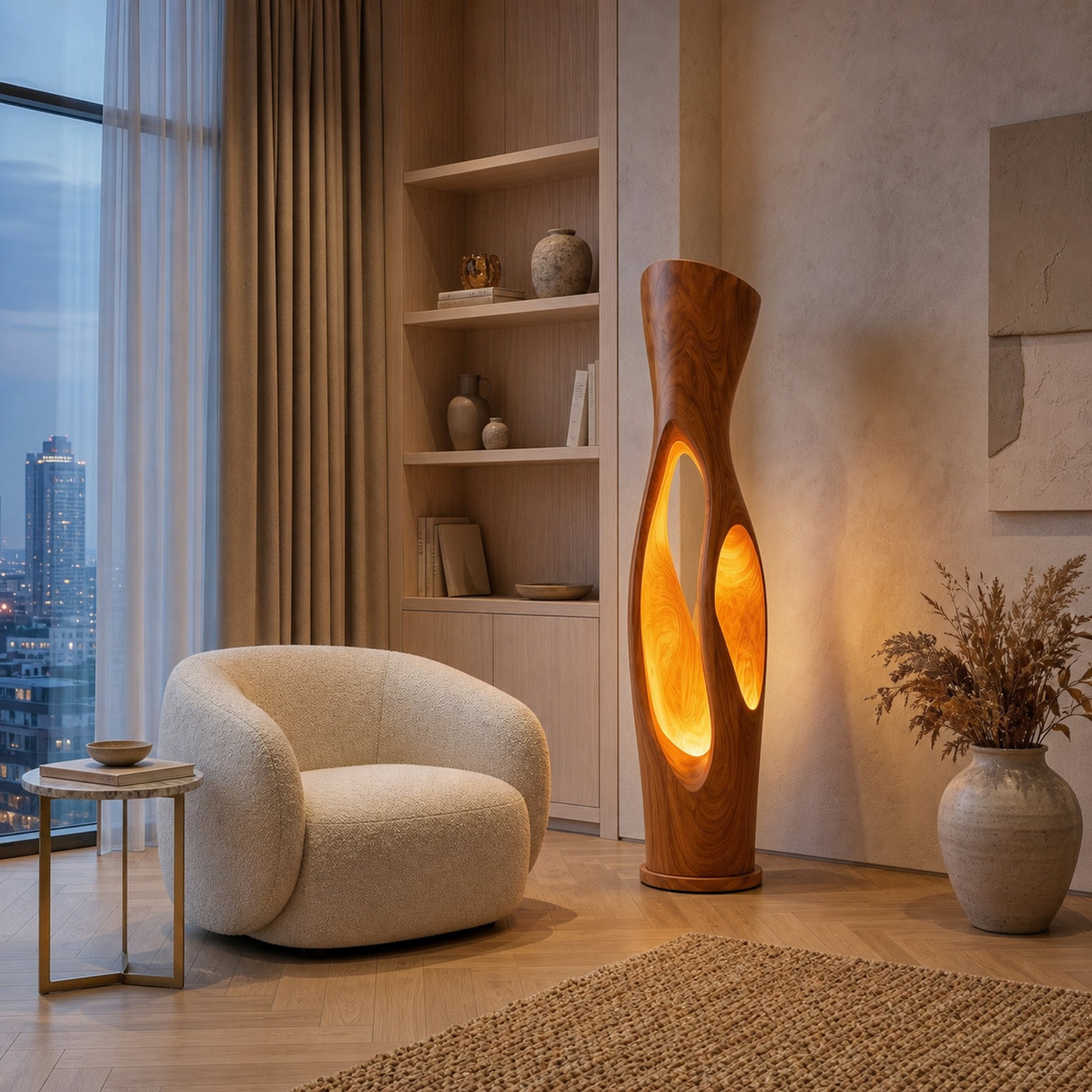 Modern Organic Floor Lamp With Illuminated Hollow Wood Design For Living Room - product view 6