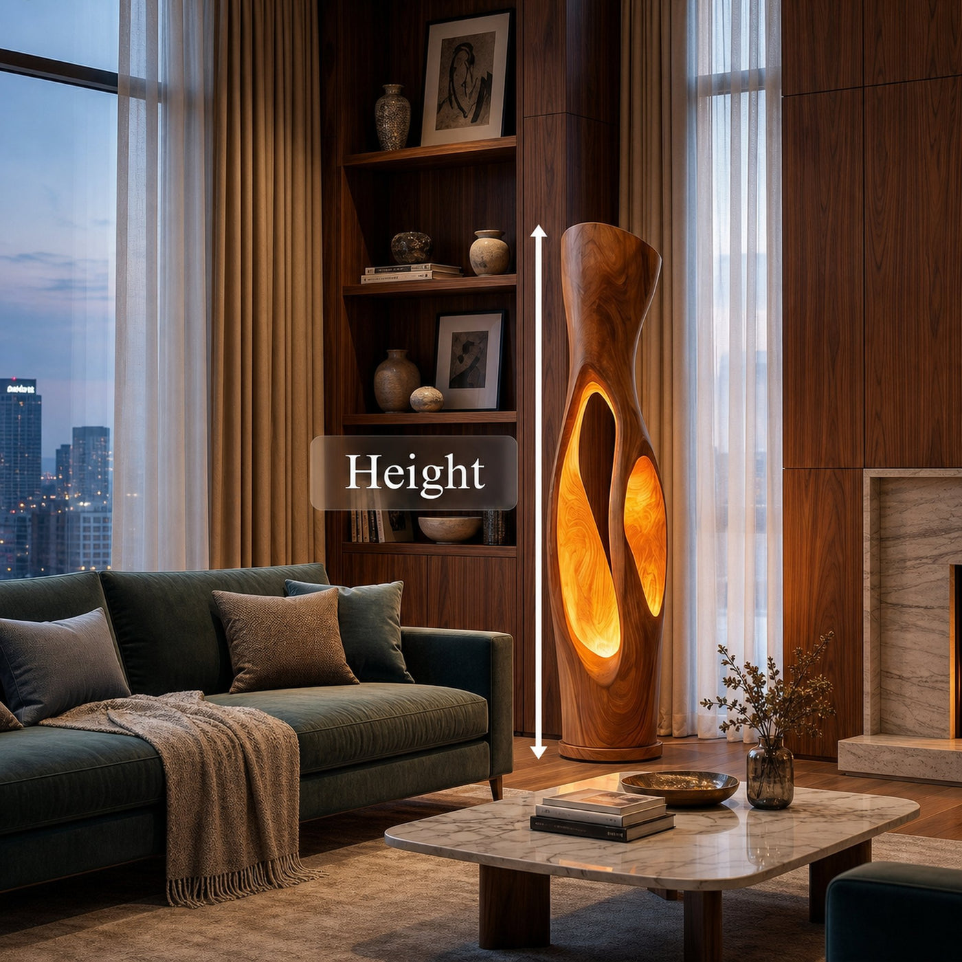 Modern Organic Floor Lamp With Illuminated Hollow Wood Design For Living Room - product view 8