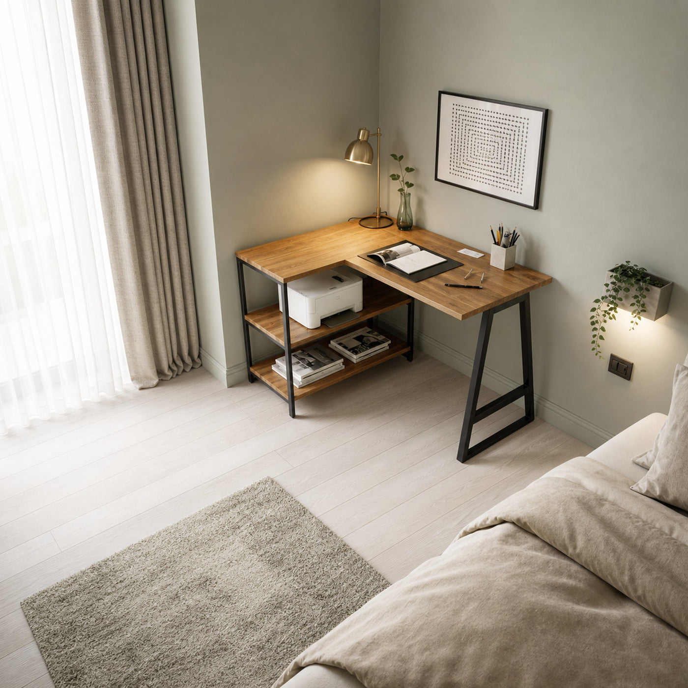 Modern Organic Line Corner Office Desk Work Room And Bedroom - product view 2