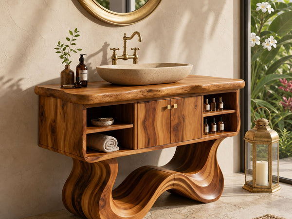 Modern Organic Vanity With Open Shelf For Spa Bathroom