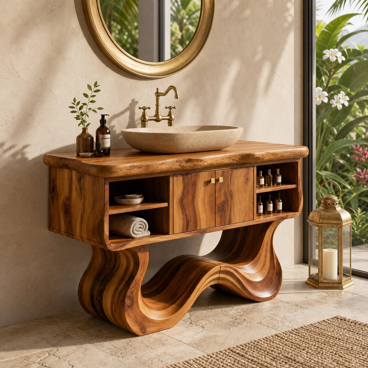Modern Organic Vanity With Open Shelf For Spa Bathroom