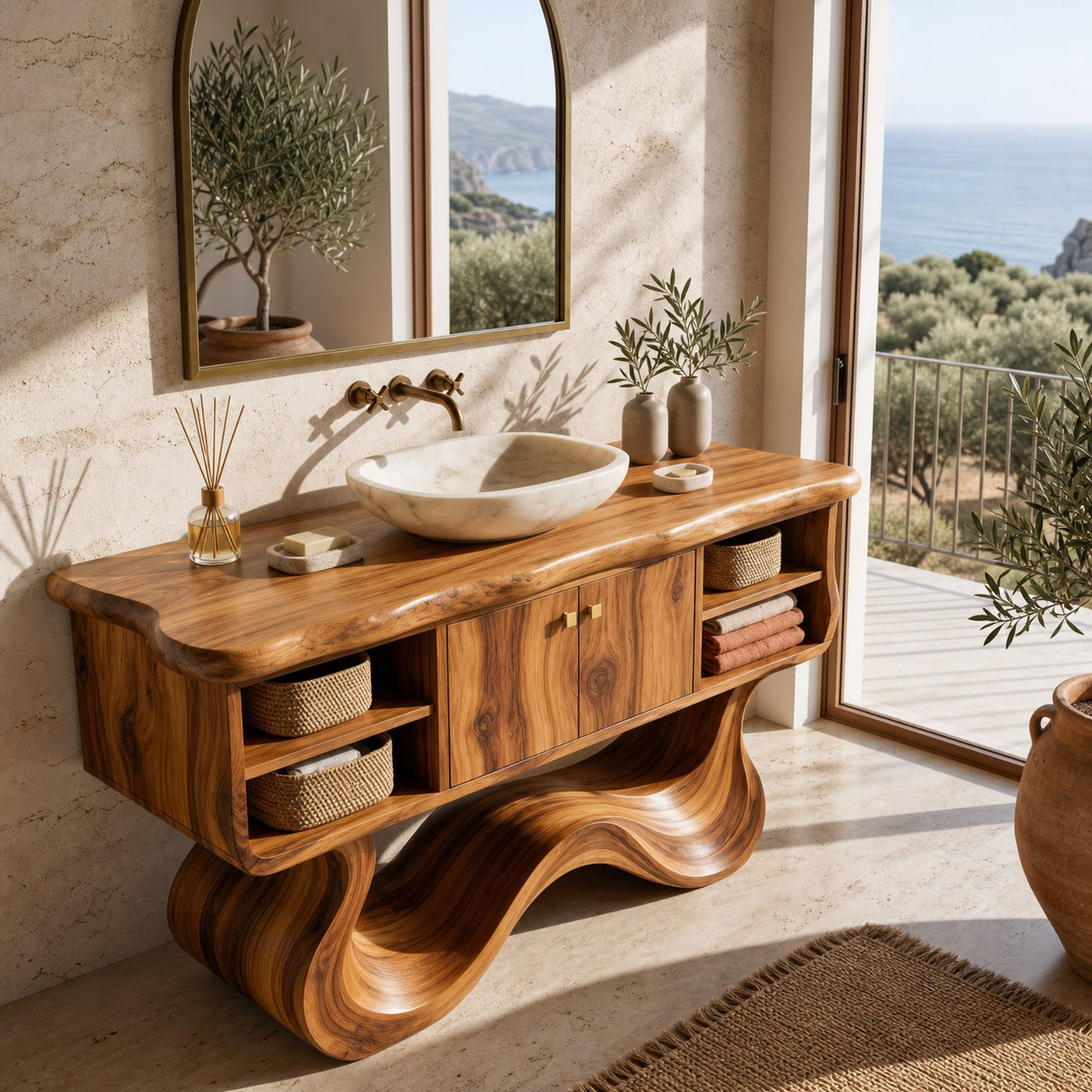 Modern Organic Vanity With Open Shelf For Spa Bathroom - product view 2