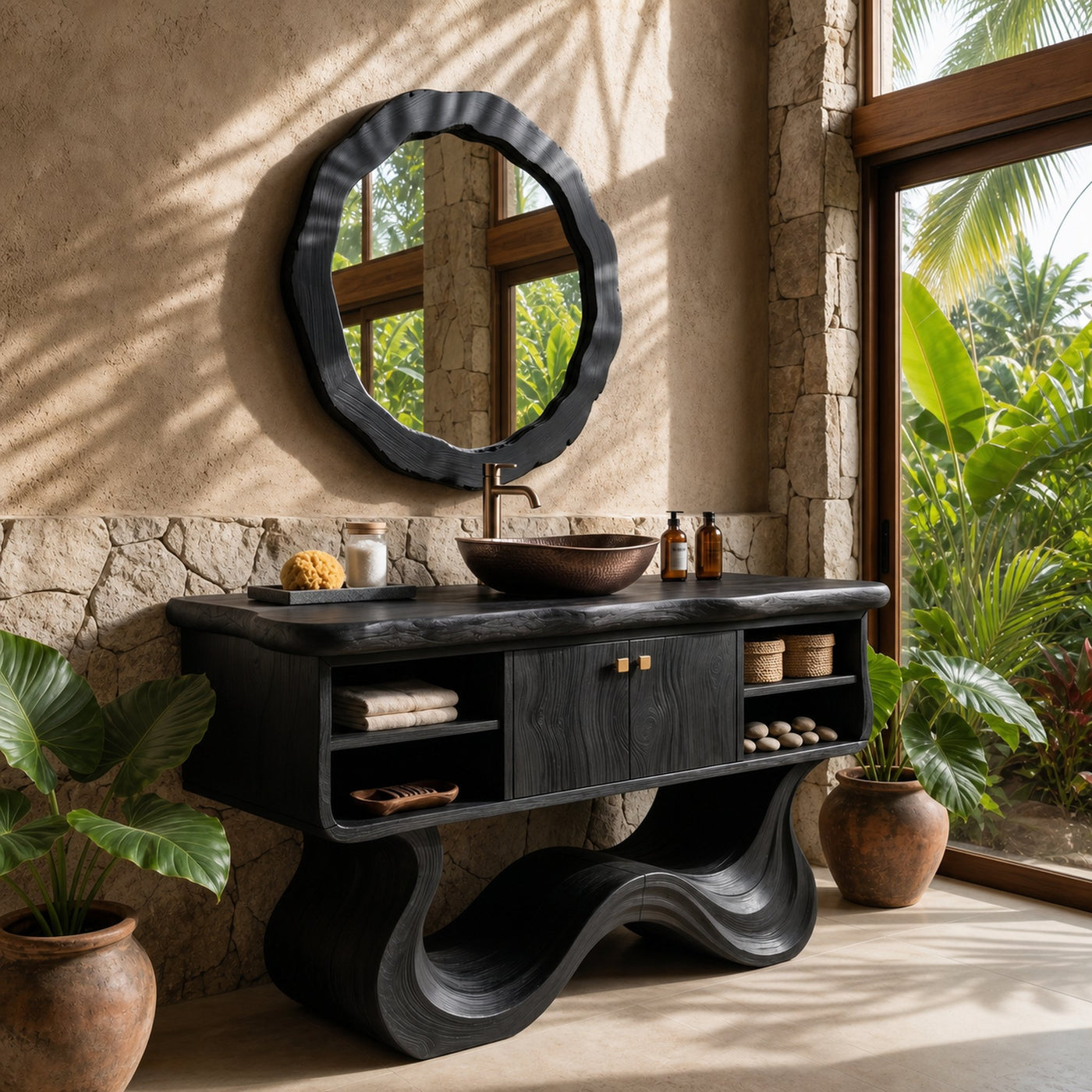 Modern Organic Vanity With Open Shelf For Spa Bathroom - product view 4