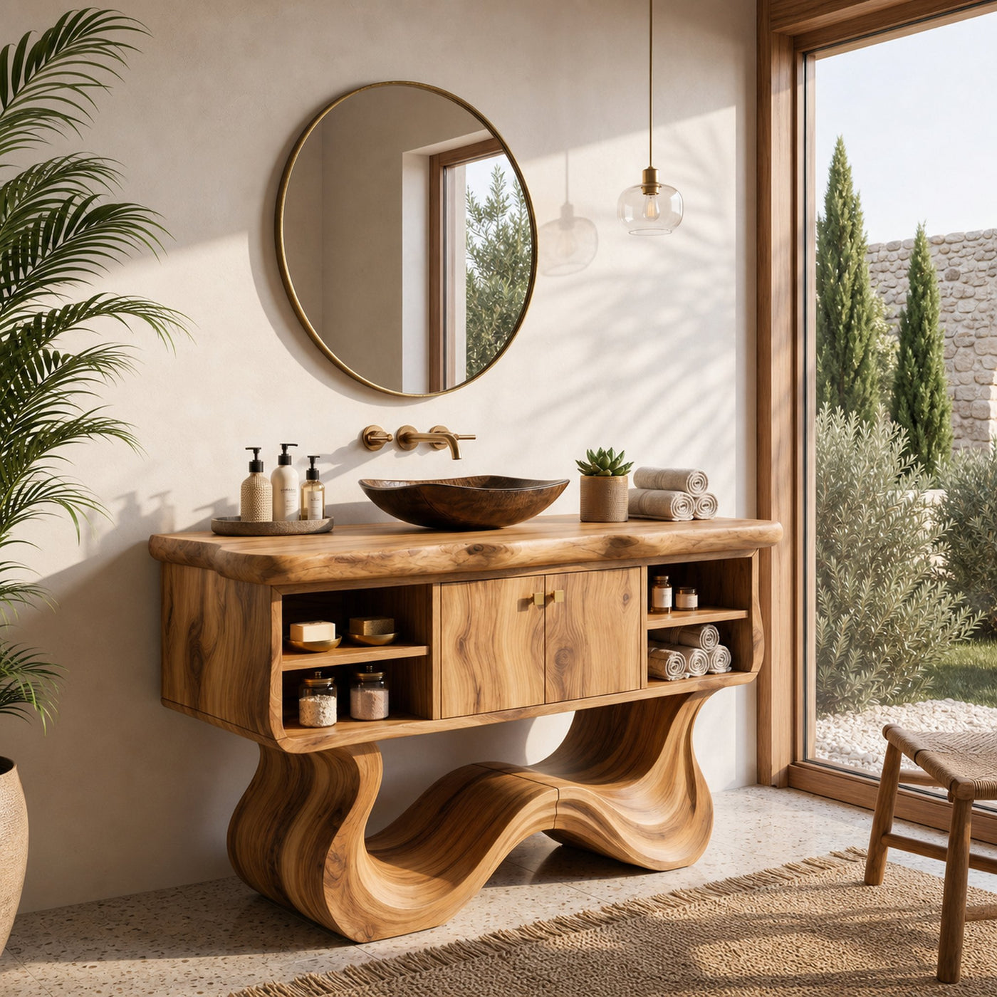 Modern Organic Vanity With Open Shelf For Spa Bathroom - product view 5