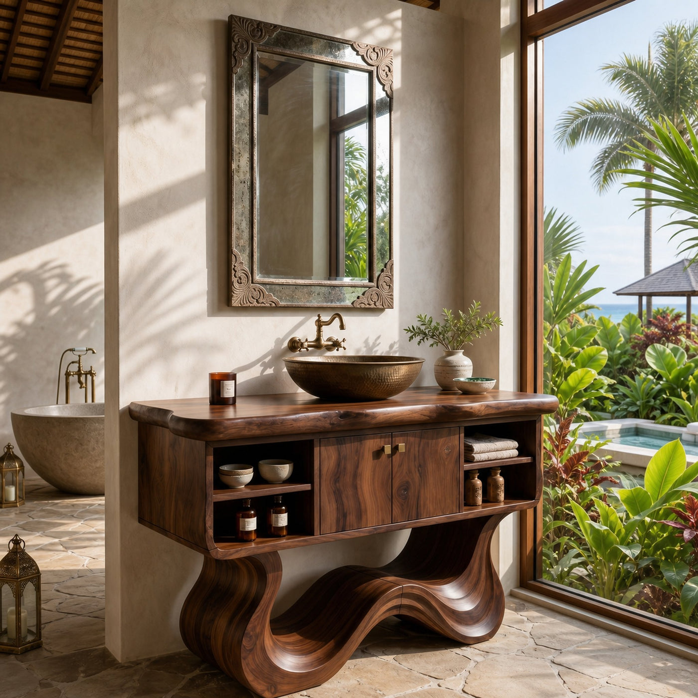 Modern Organic Vanity With Open Shelf For Spa Bathroom - product view 7