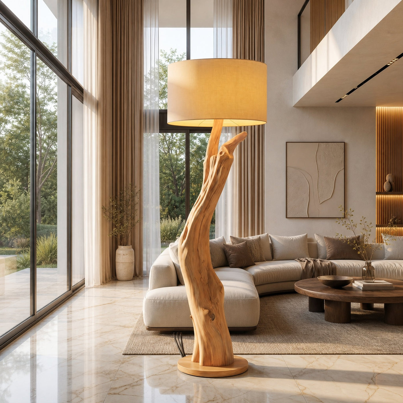 Modern Organic Wood Floor Lamp For Bedroom And Corner