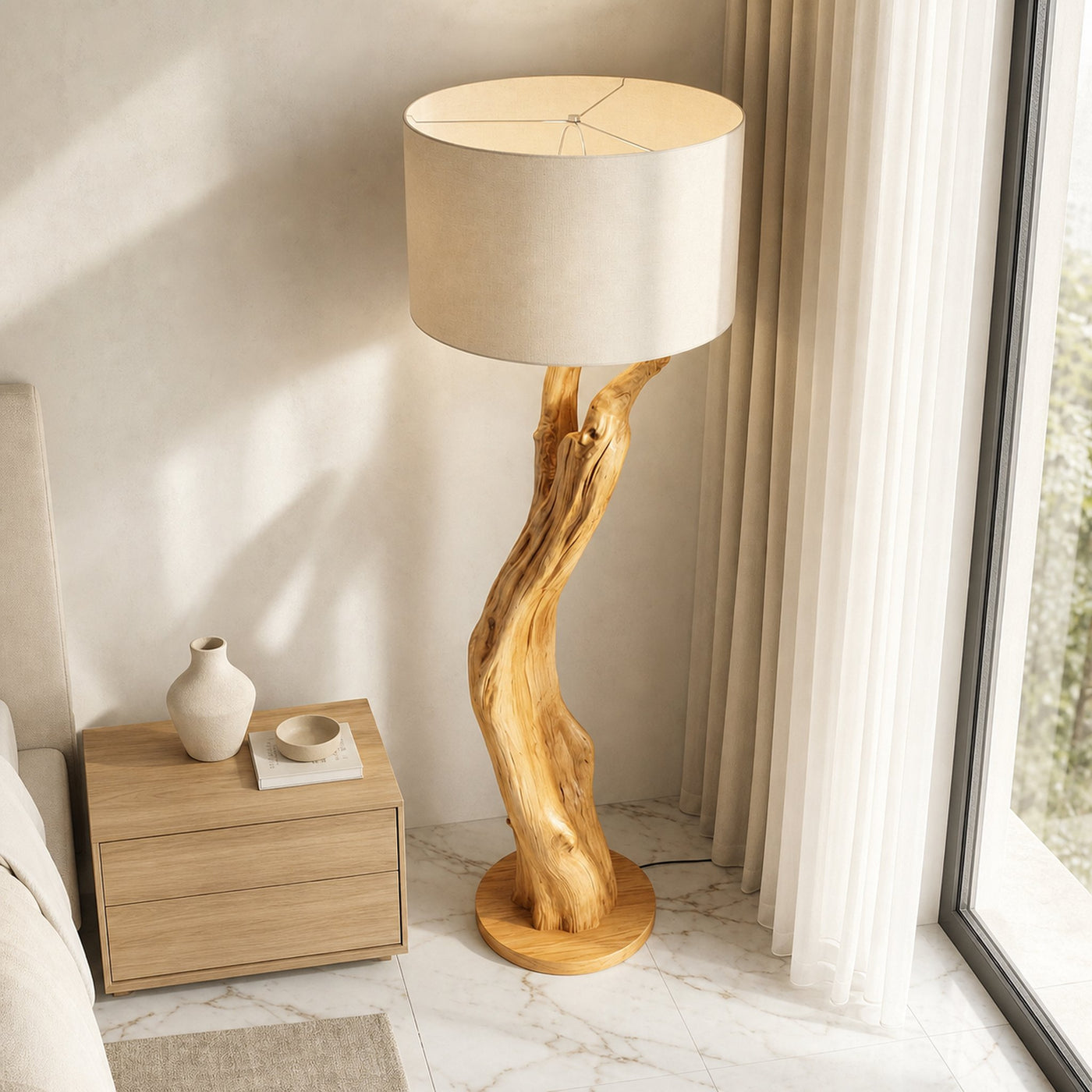 Modern Organic Wood Floor Lamp For Bedroom And Corner - product view 2