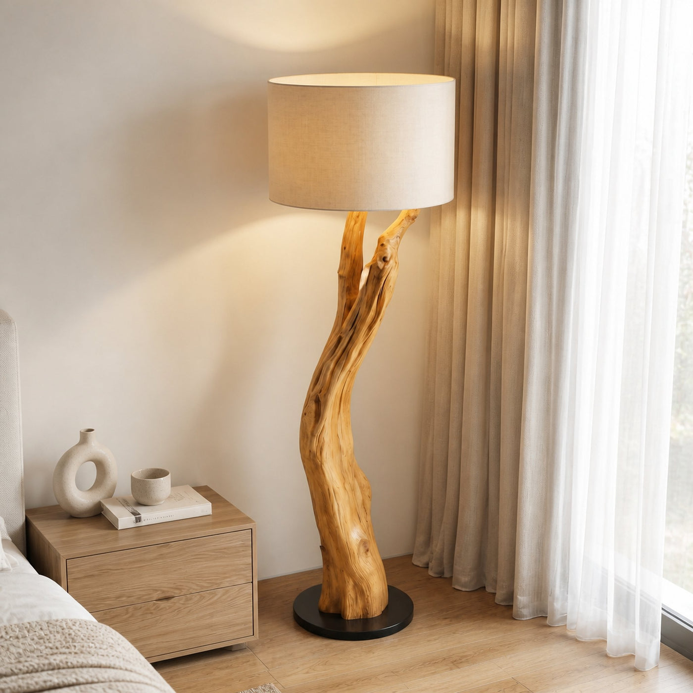 Modern Organic Wood Floor Lamp For Bedroom And Corner - product view 3