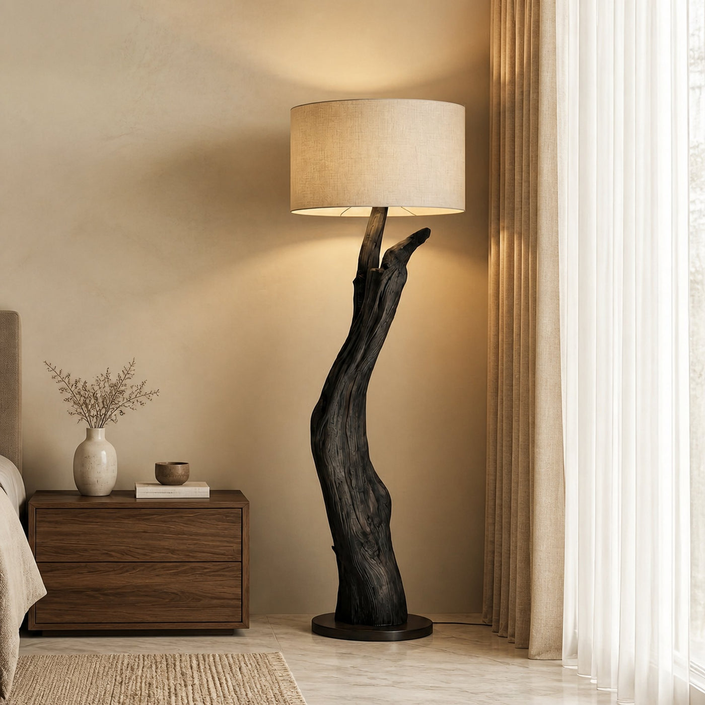 Modern Organic Wood Floor Lamp For Bedroom And Corner - product view 4