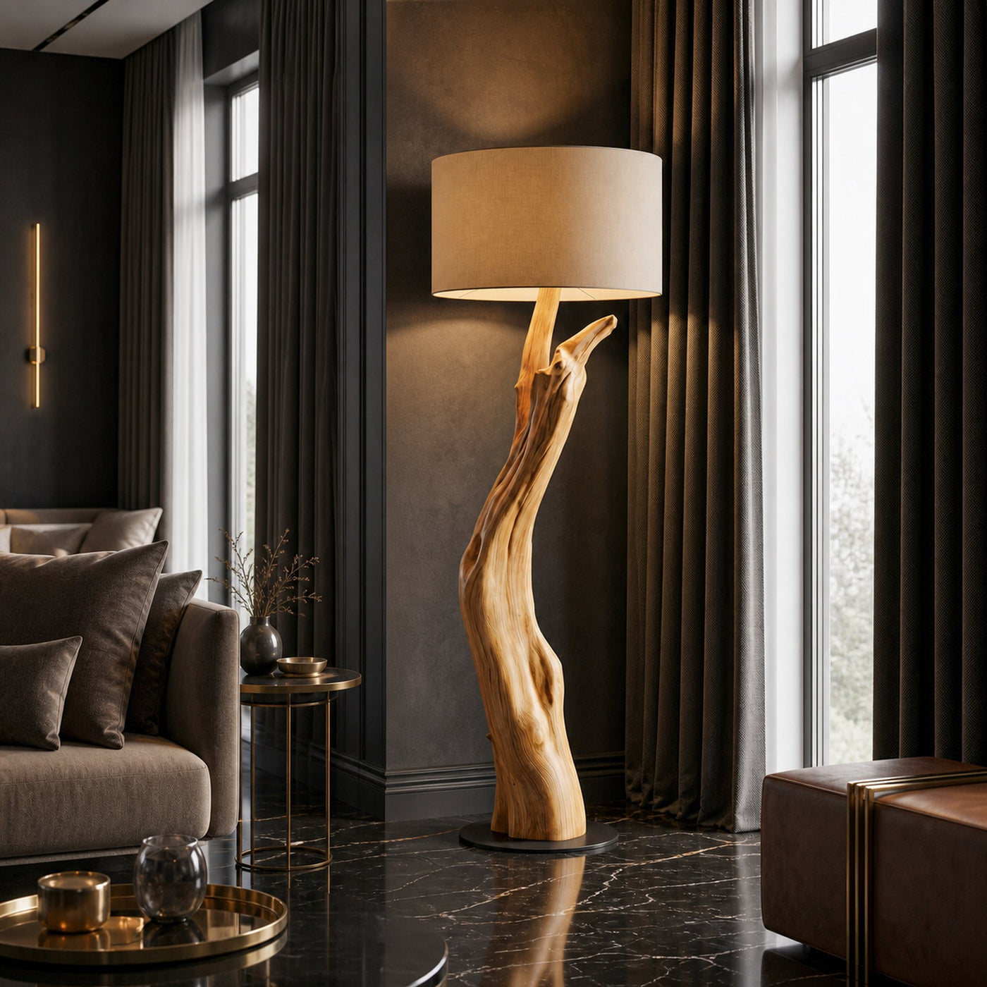 Modern Organic Wood Floor Lamp For Bedroom And Corner - product view 5