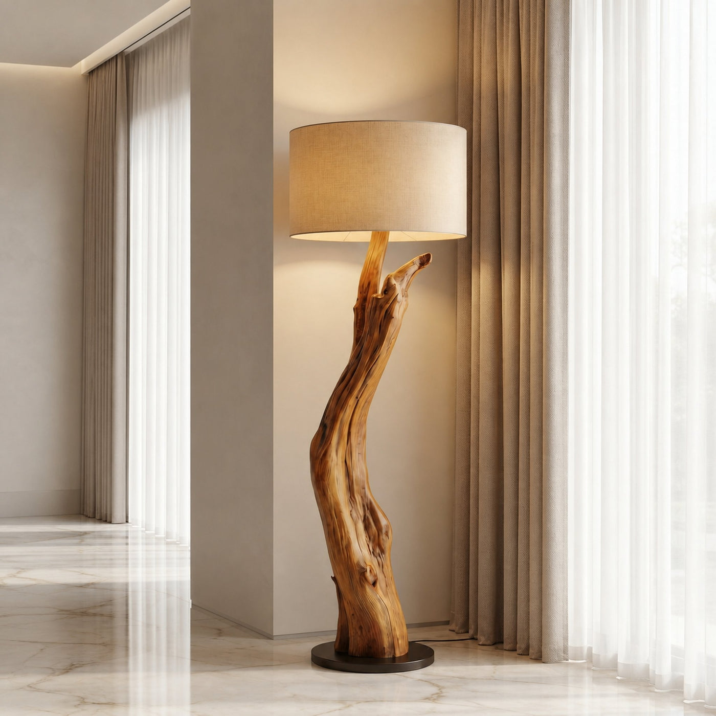 Modern Organic Wood Floor Lamp For Bedroom And Corner - product view 6