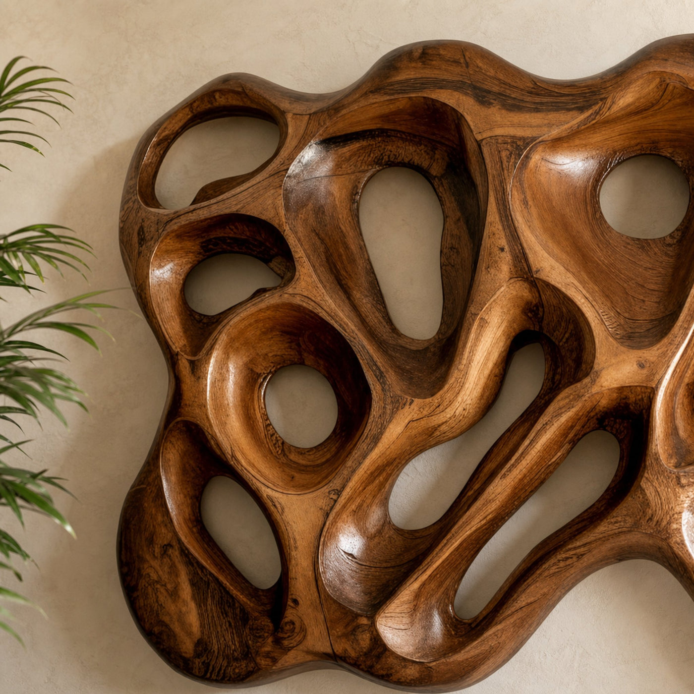 Modern Organic Wood Wall Sculpture For Living Room Feature Wall And Artistic Interior Accent - product view 2