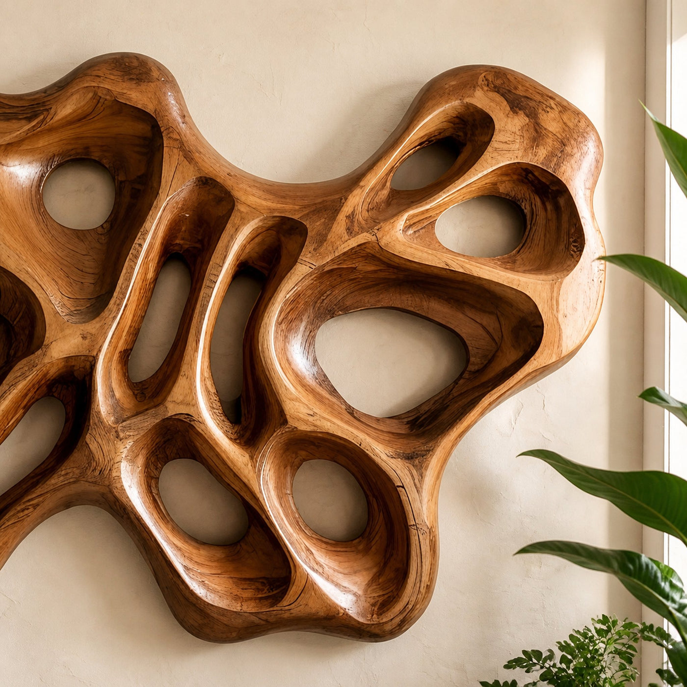 Modern Organic Wood Wall Sculpture For Living Room Feature Wall And Artistic Interior Accent - product view 3