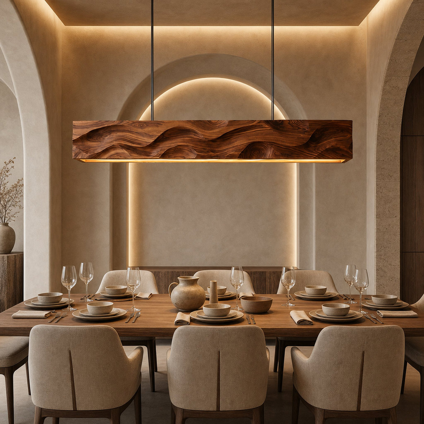 Modern Pendant Lighting With Carved Wave For Dining Area