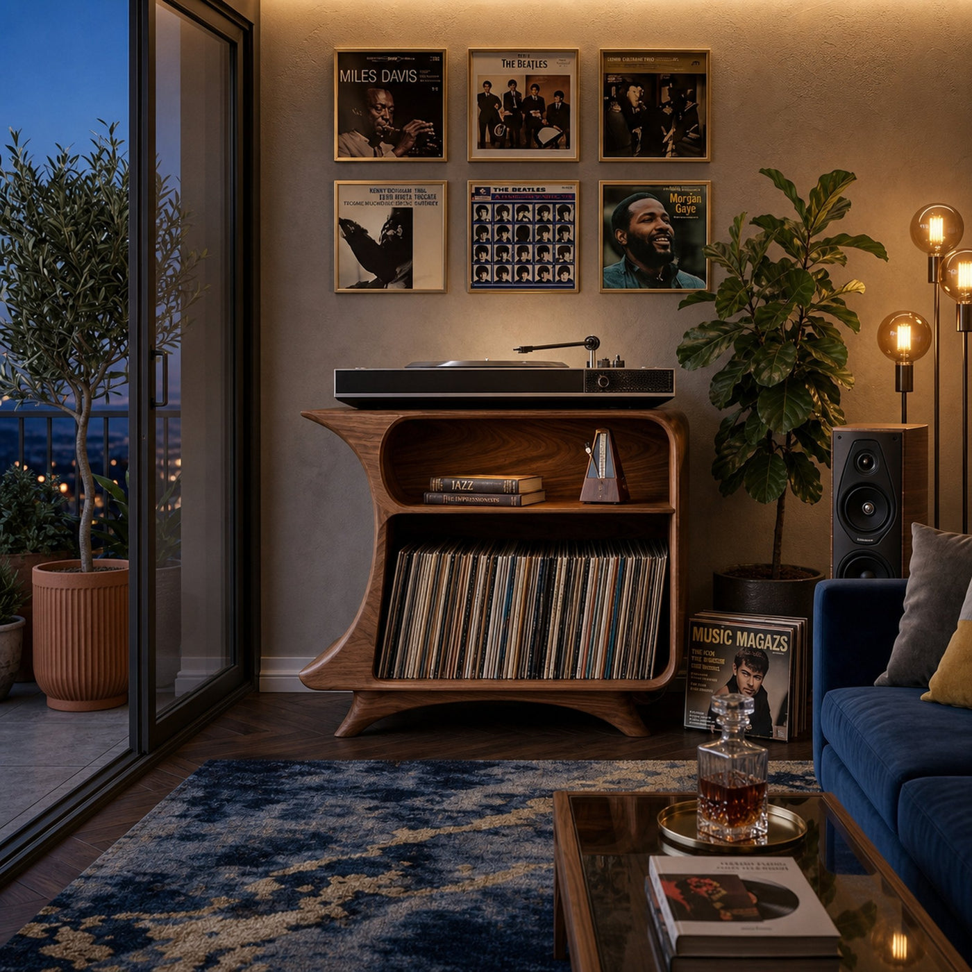 Modern Record Player Stand With 2 Tiers Storage For Living - product view 3