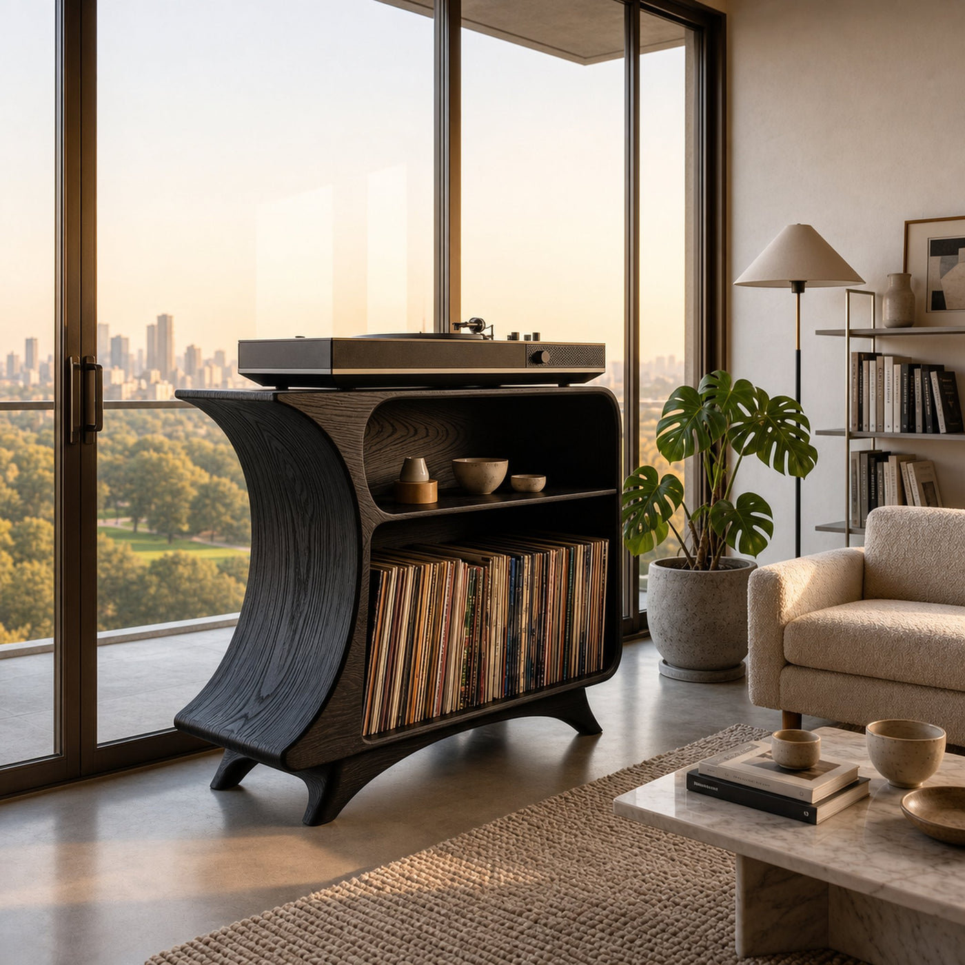 Modern Record Player Stand With 2 Tiers Storage For Living - product view 4