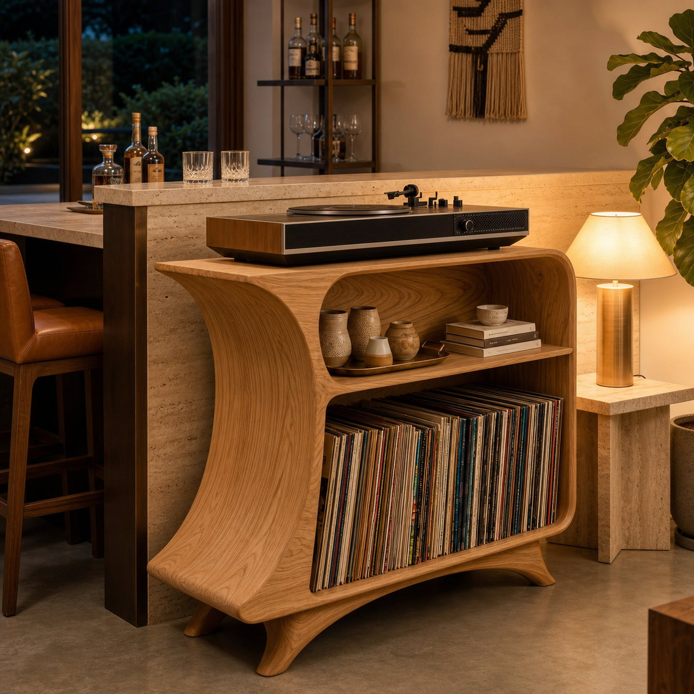 Modern Record Player Stand With 2 Tiers Storage For Living - product view 5