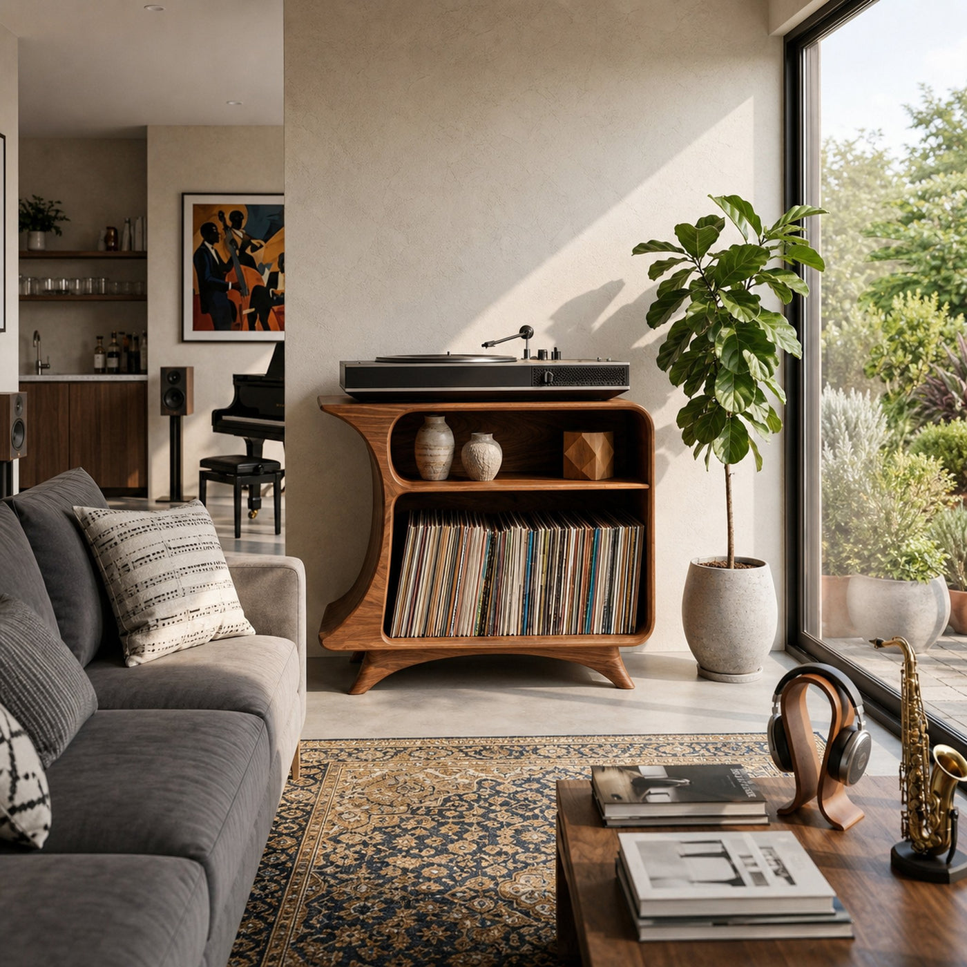 Modern Record Player Stand With 2 Tiers Storage For Living - product view 6