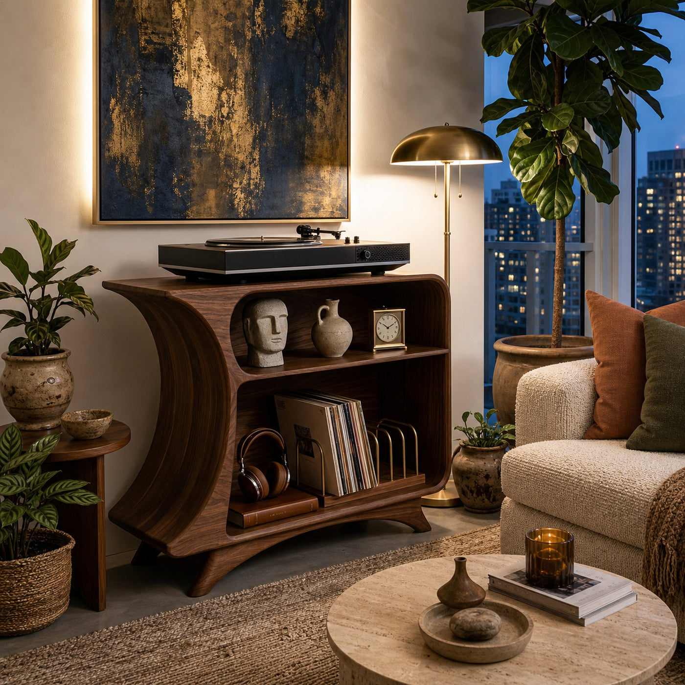 Modern Record Player Stand With 2 Tiers Storage For Living - product view 7