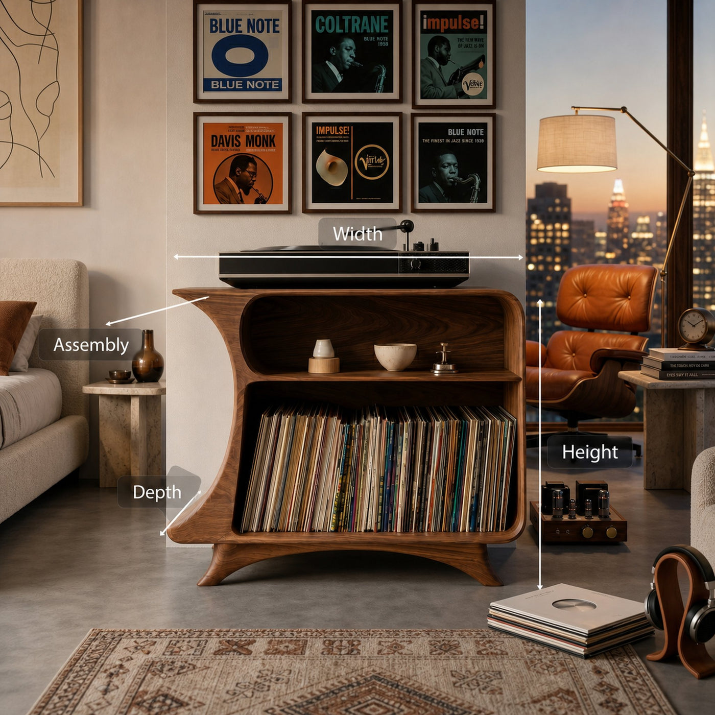 Modern Record Player Stand With 2 Tiers Storage For Living - product view 8
