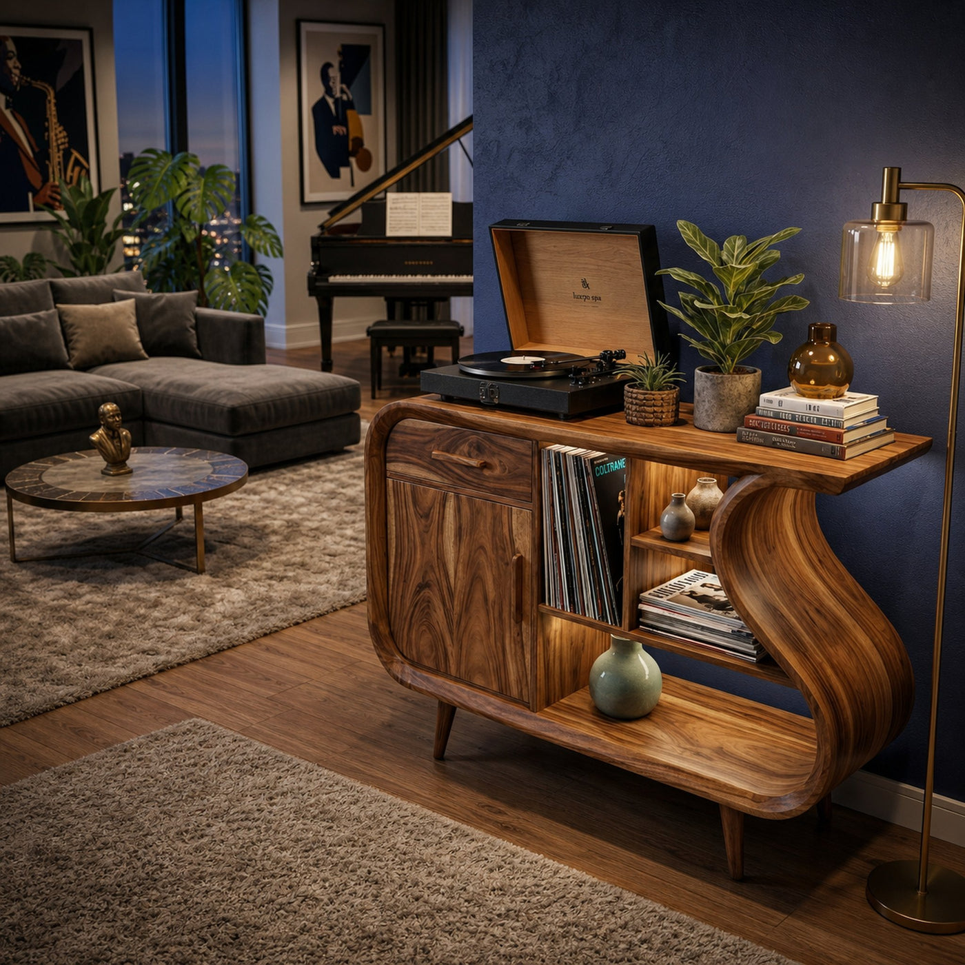Modern Record Player Stand With S-shaped Side For Living Room - product view 3