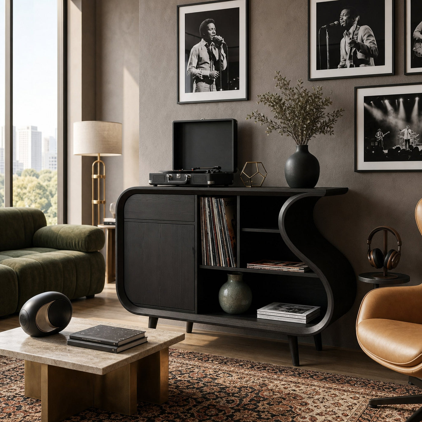 Modern Record Player Stand With S-shaped Side For Living Room - product view 4