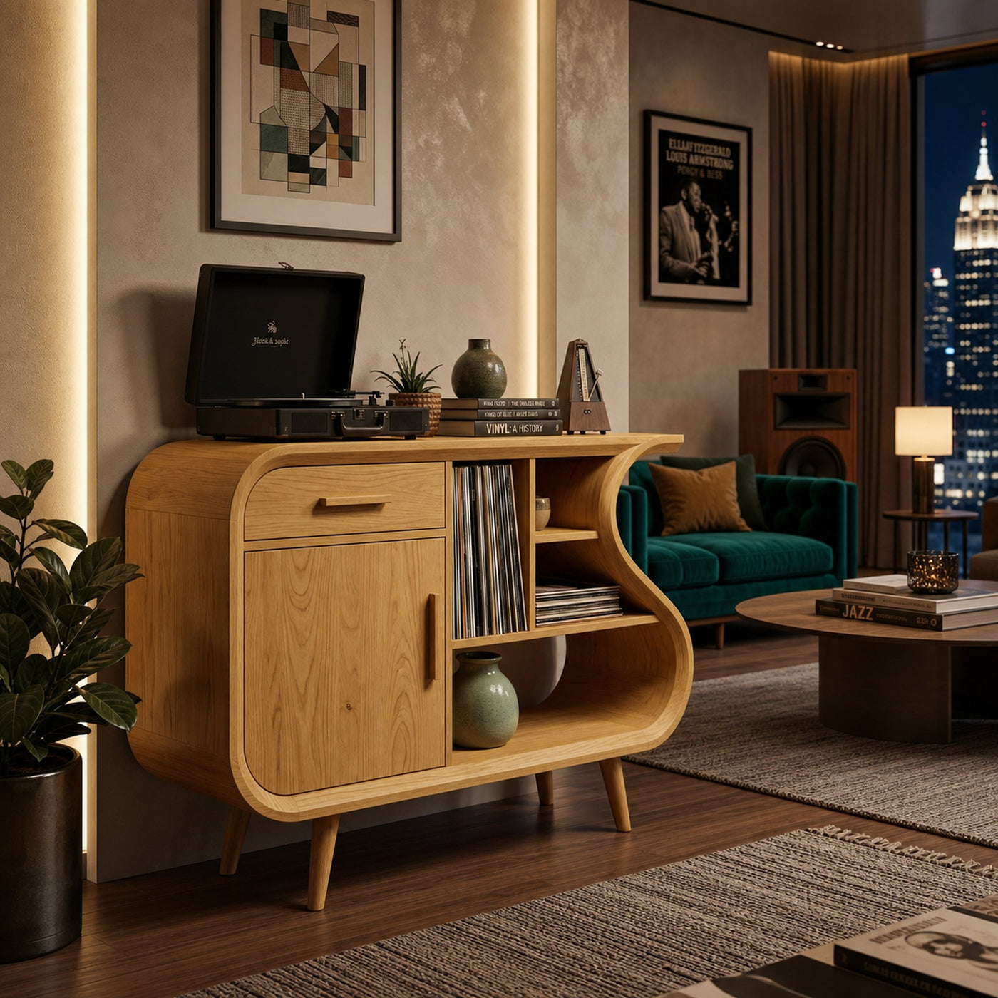 Modern Record Player Stand With S-shaped Side For Living Room - product view 5