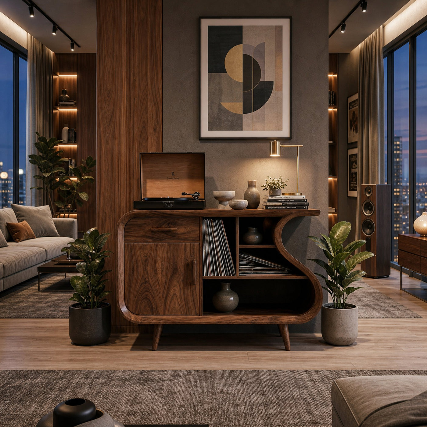 Modern Record Player Stand With S-shaped Side For Living Room - product view 7