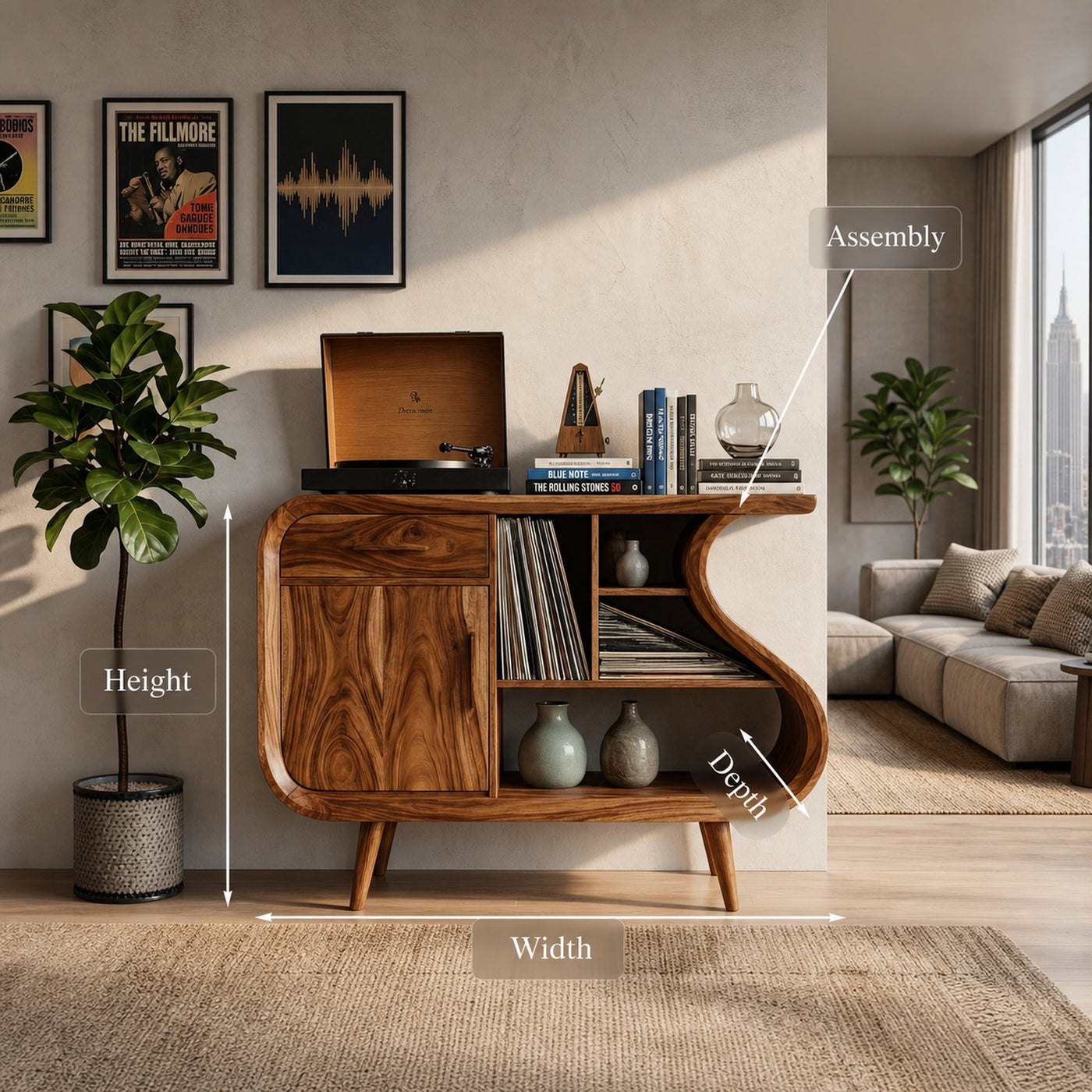 Modern Record Player Stand With S-shaped Side For Living Room - product view 8