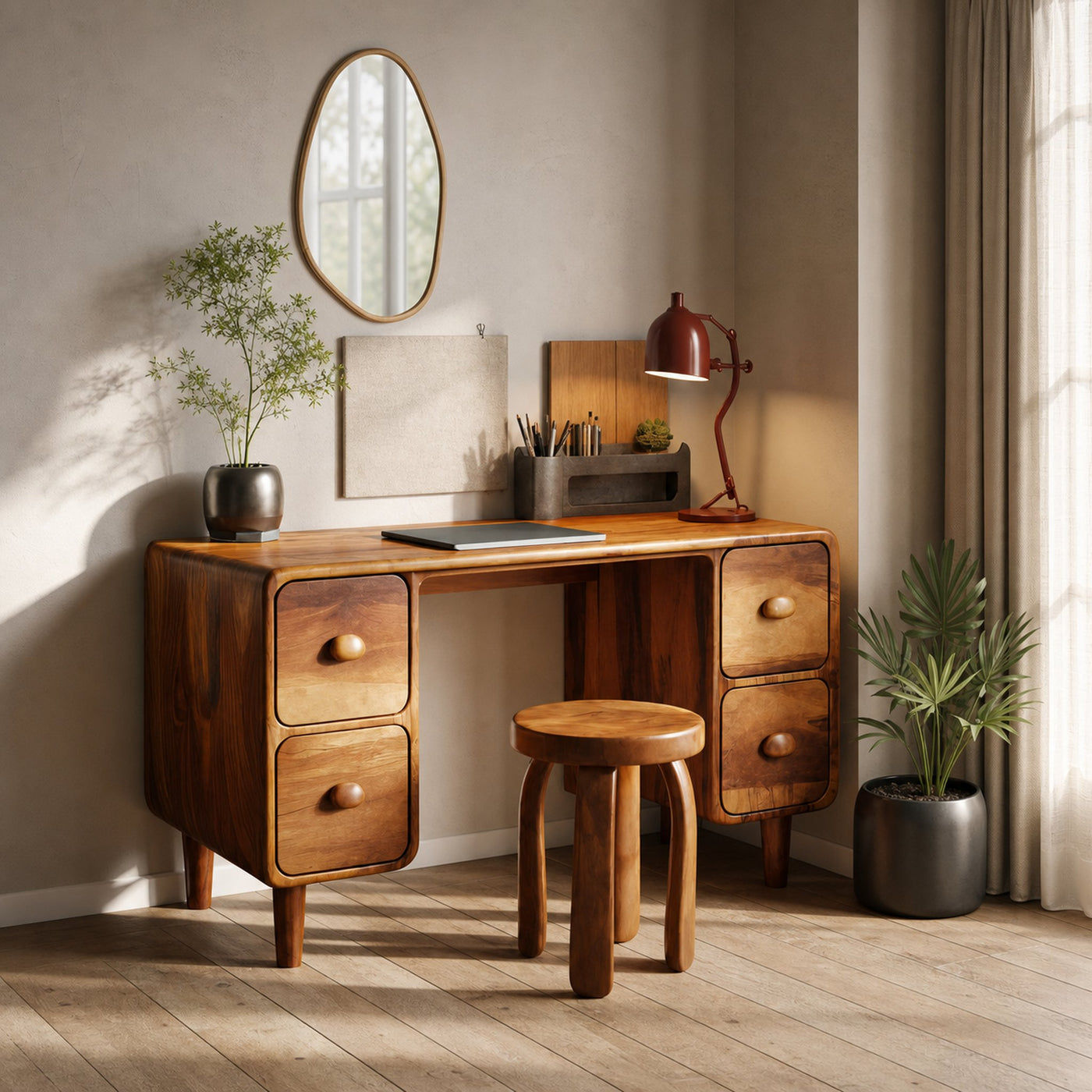 Modern Rounded Corner Desk With Drawers For Home Office Workspace - product view 2