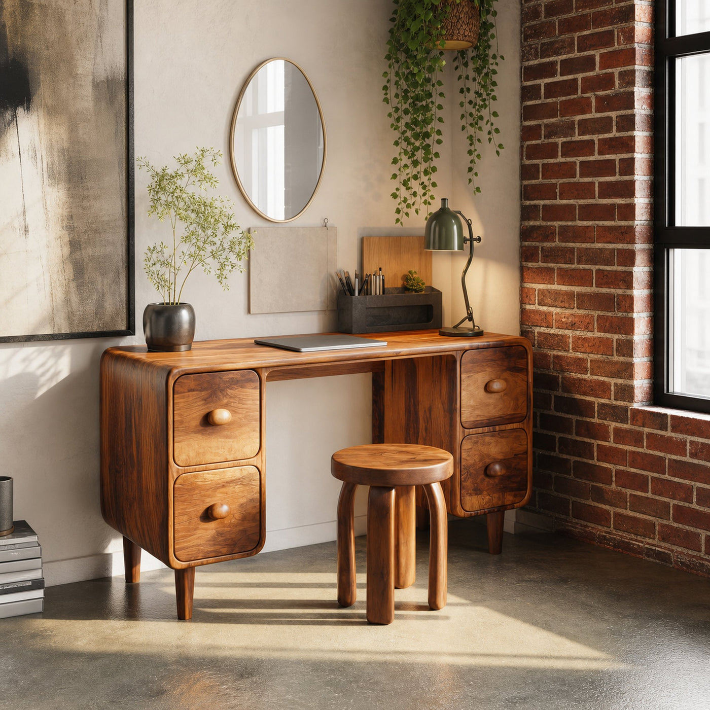 Modern Rounded Corner Desk With Drawers For Home Office Workspace - product view 3