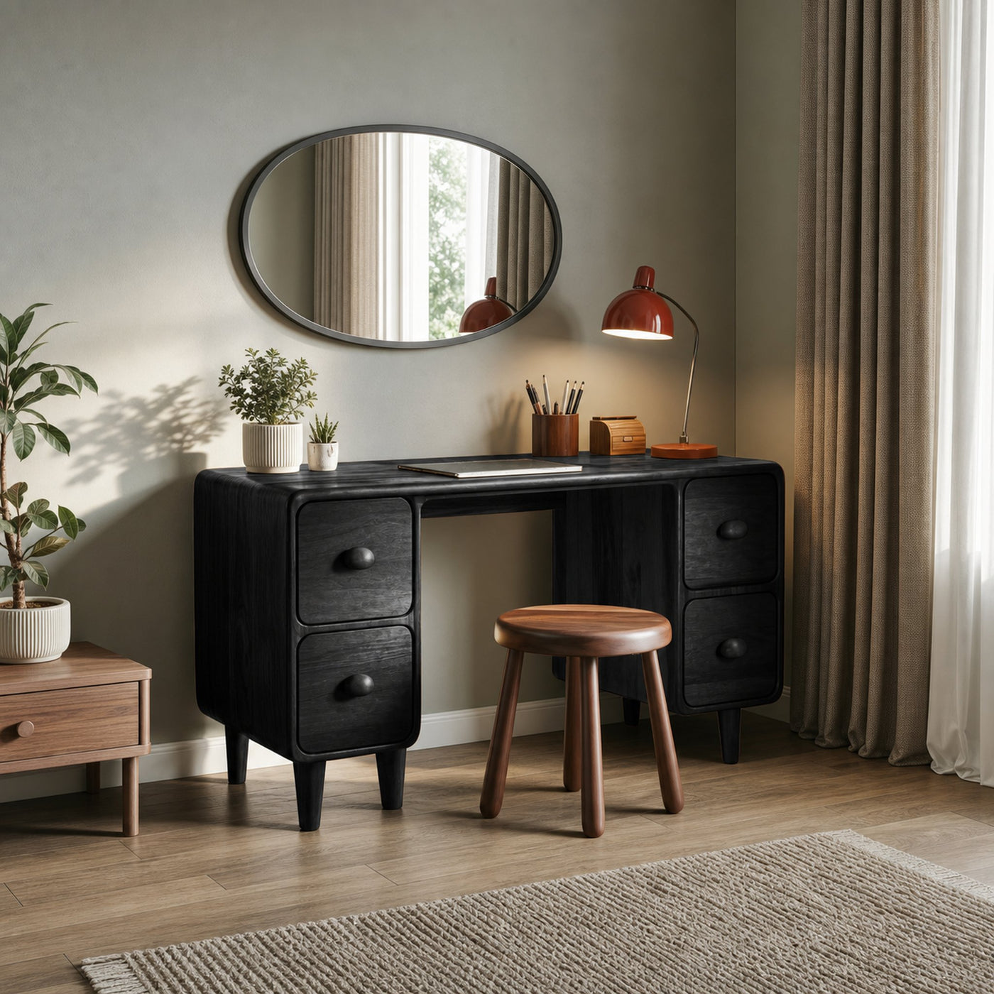 Modern Rounded Corner Desk With Drawers For Home Office Workspace - product view 4