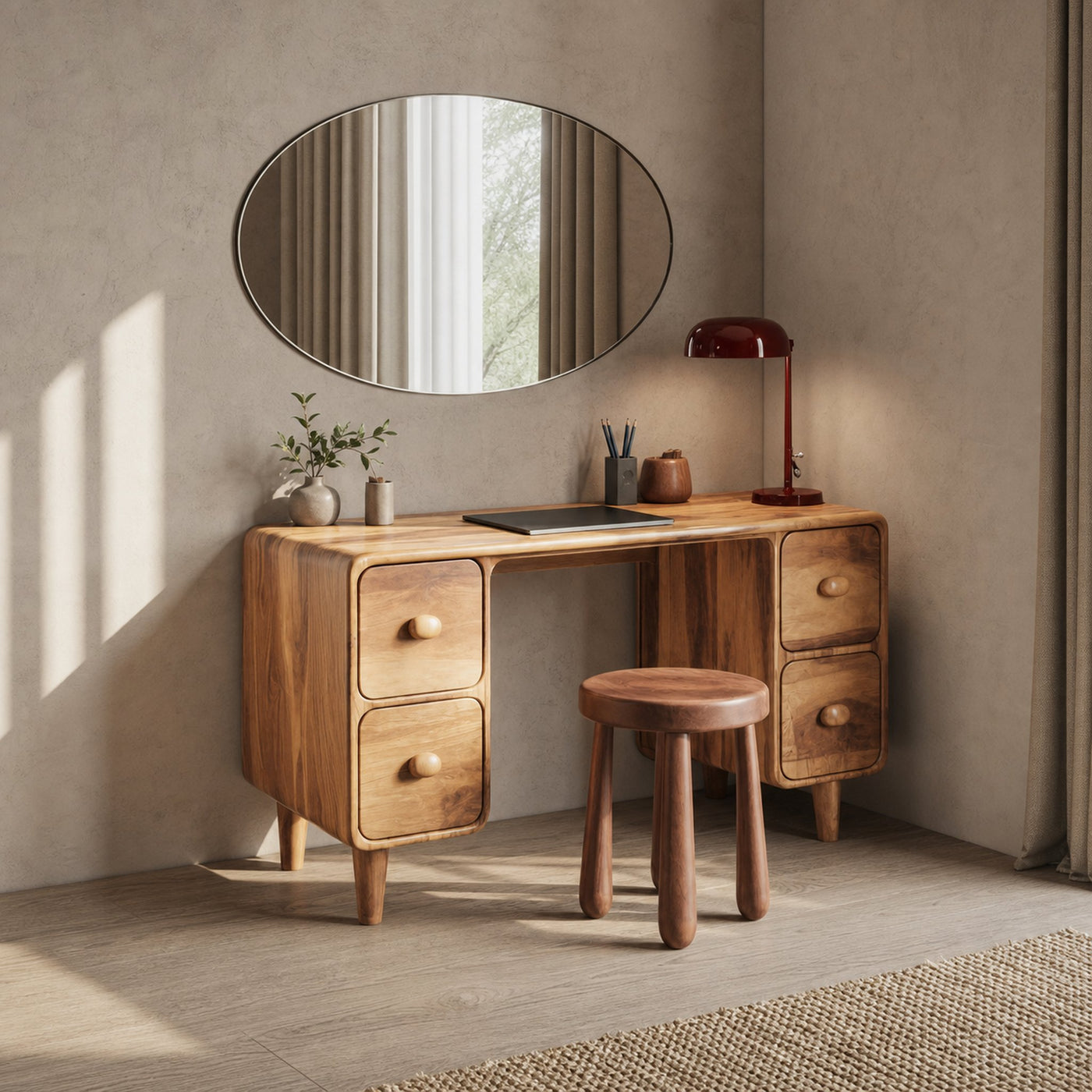 Modern Rounded Corner Desk With Drawers For Home Office Workspace - product view 5