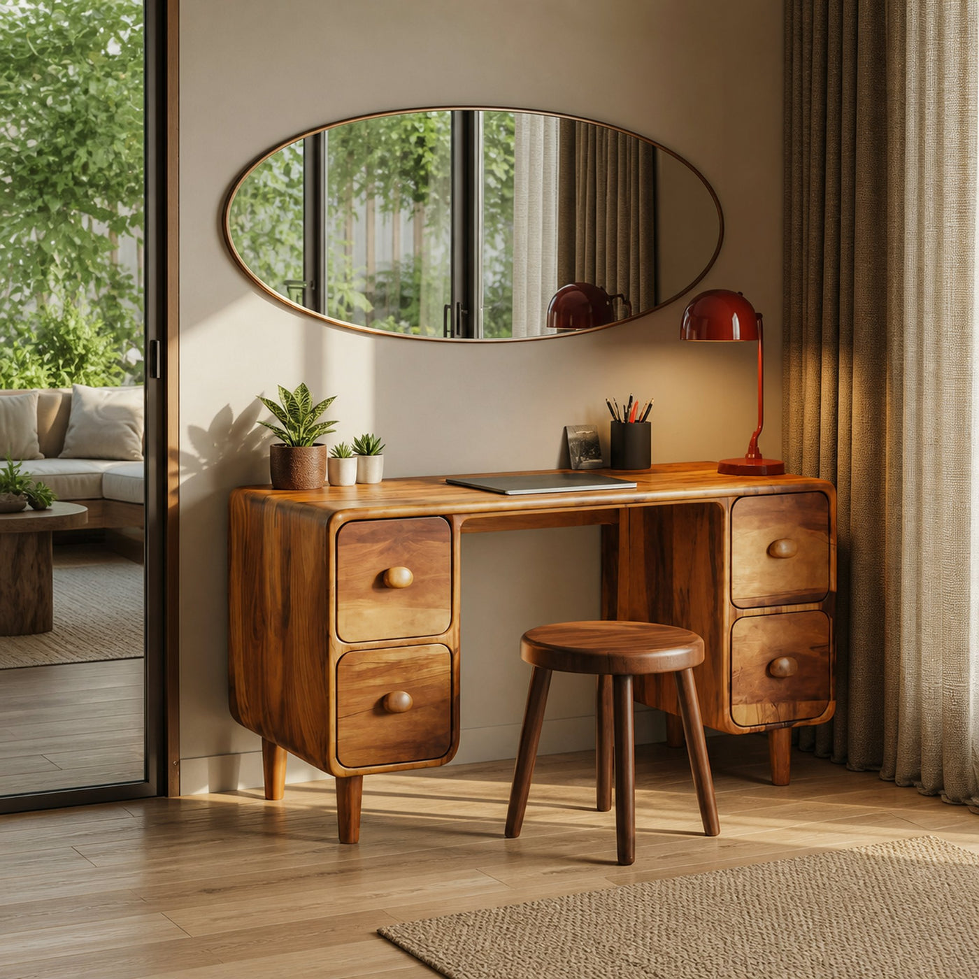 Modern Rounded Corner Desk With Drawers For Home Office Workspace - product view 6